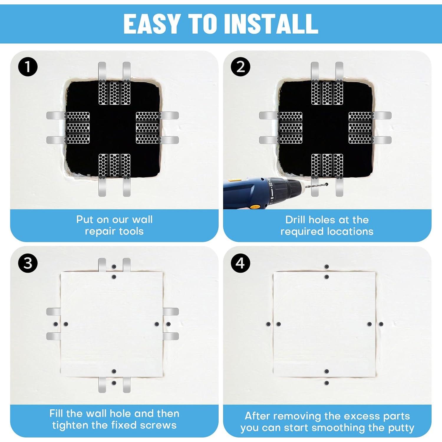 Kit de Reparación de Drywall Rolitwils 8 Clips Acero Inoxidable