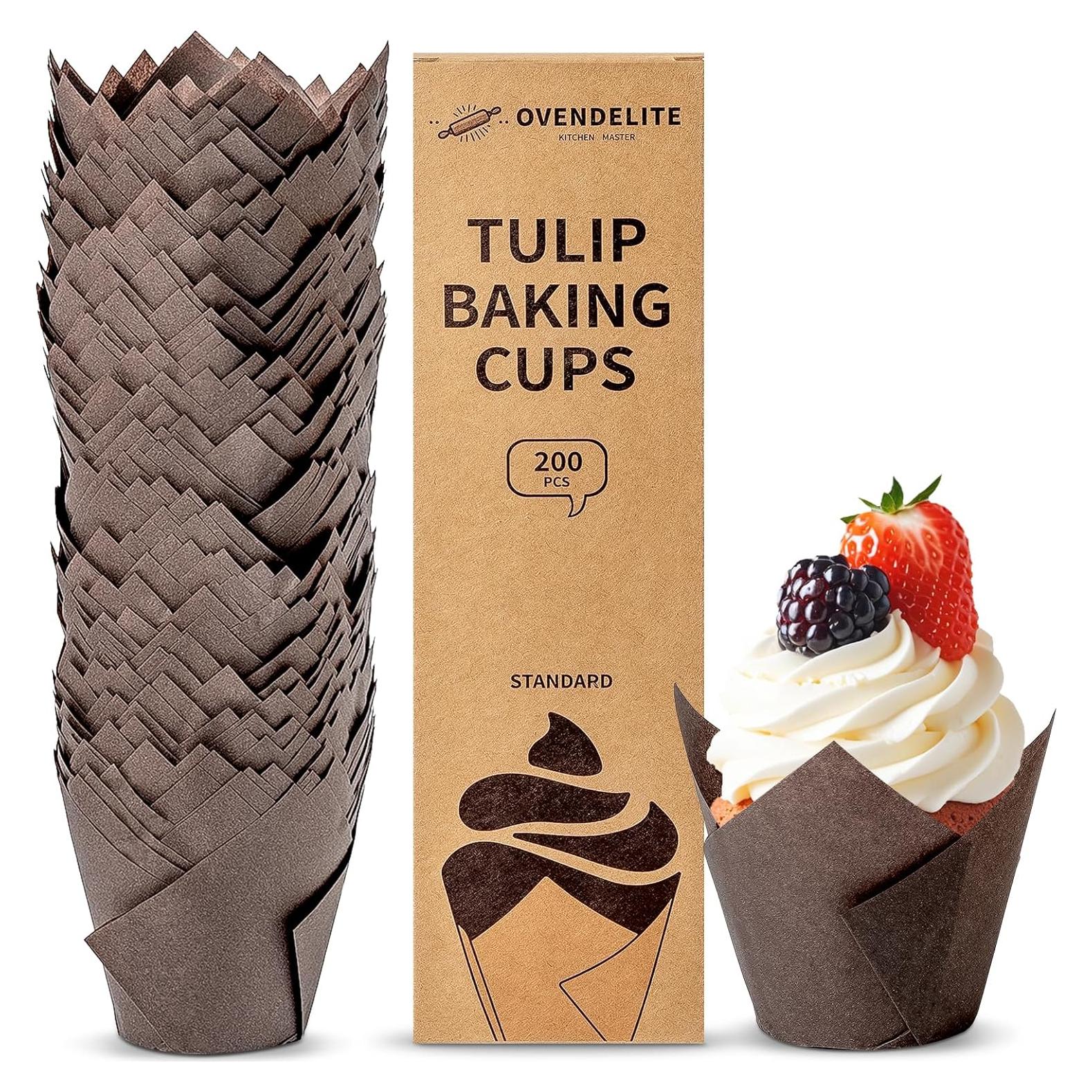 200 Forros de Tulipán de Café OvenDelite para Cupcakes