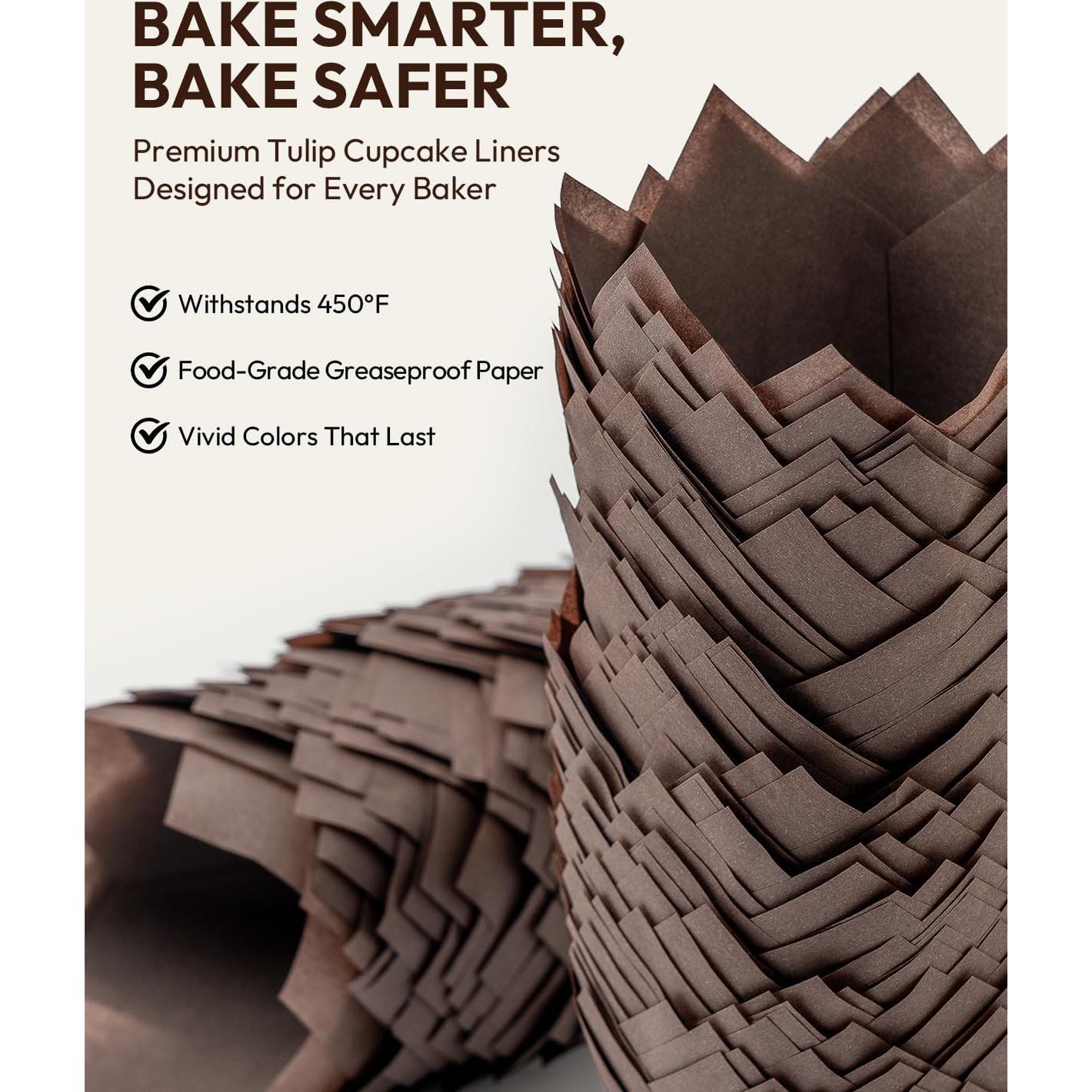 200 Forros de Tulipán de Café OvenDelite para Cupcakes