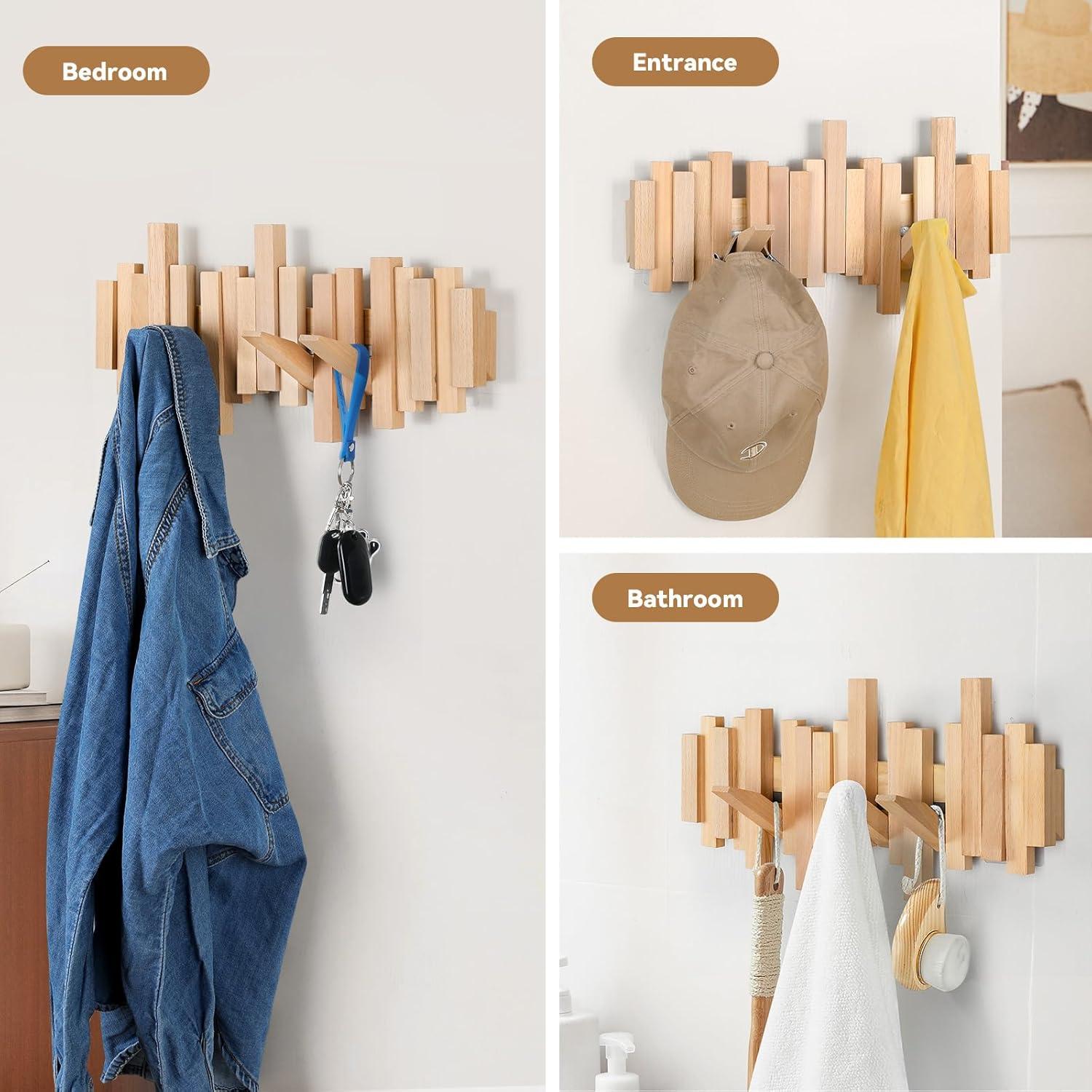 Perchero de pared Ufine de madera con 6 ganchos abatibles