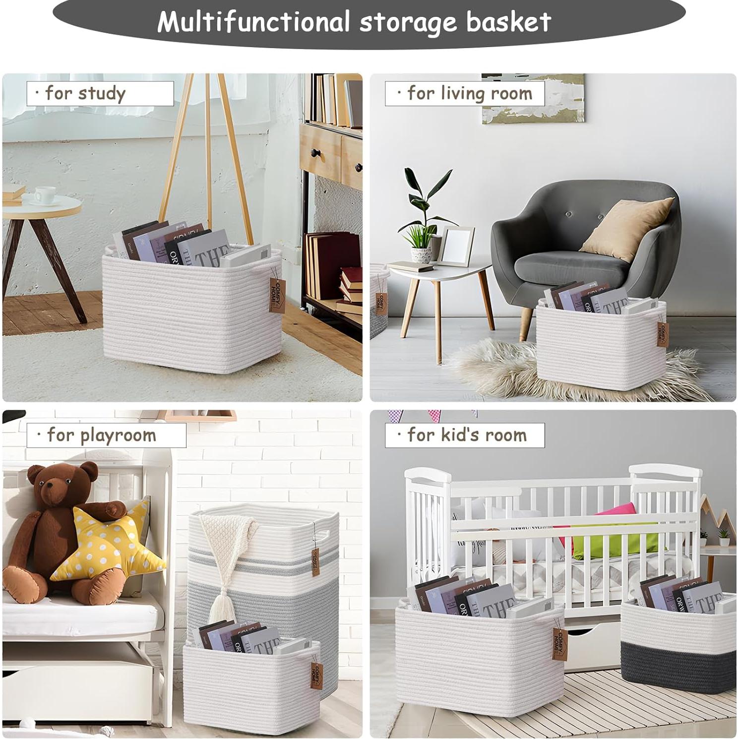 Cestas de Almacenamiento Rectangulares COMFY-HOMI 3Pcs Algodón