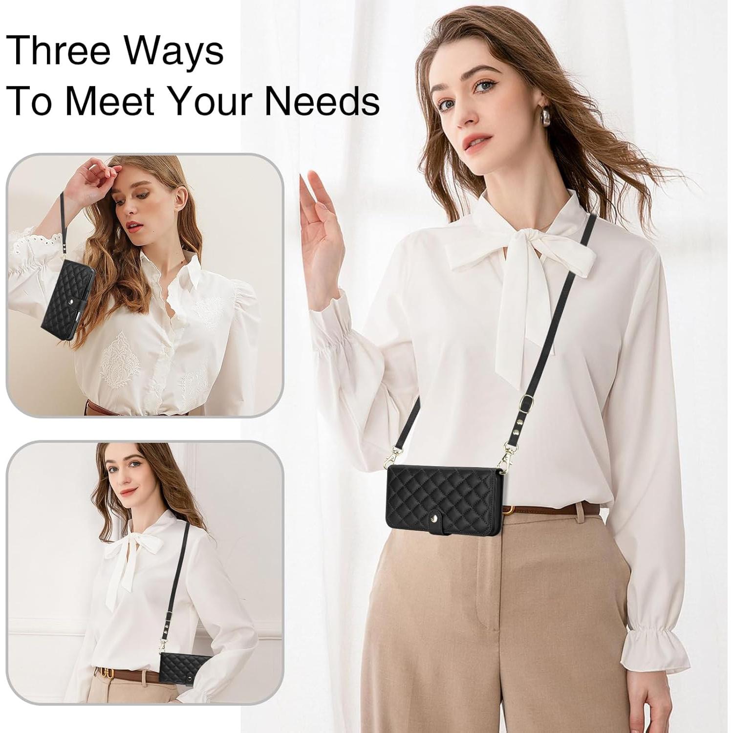 Funda de Cartera Vofolen para iPhone 16 Pro - Cuero Negro, 5 Ranuras