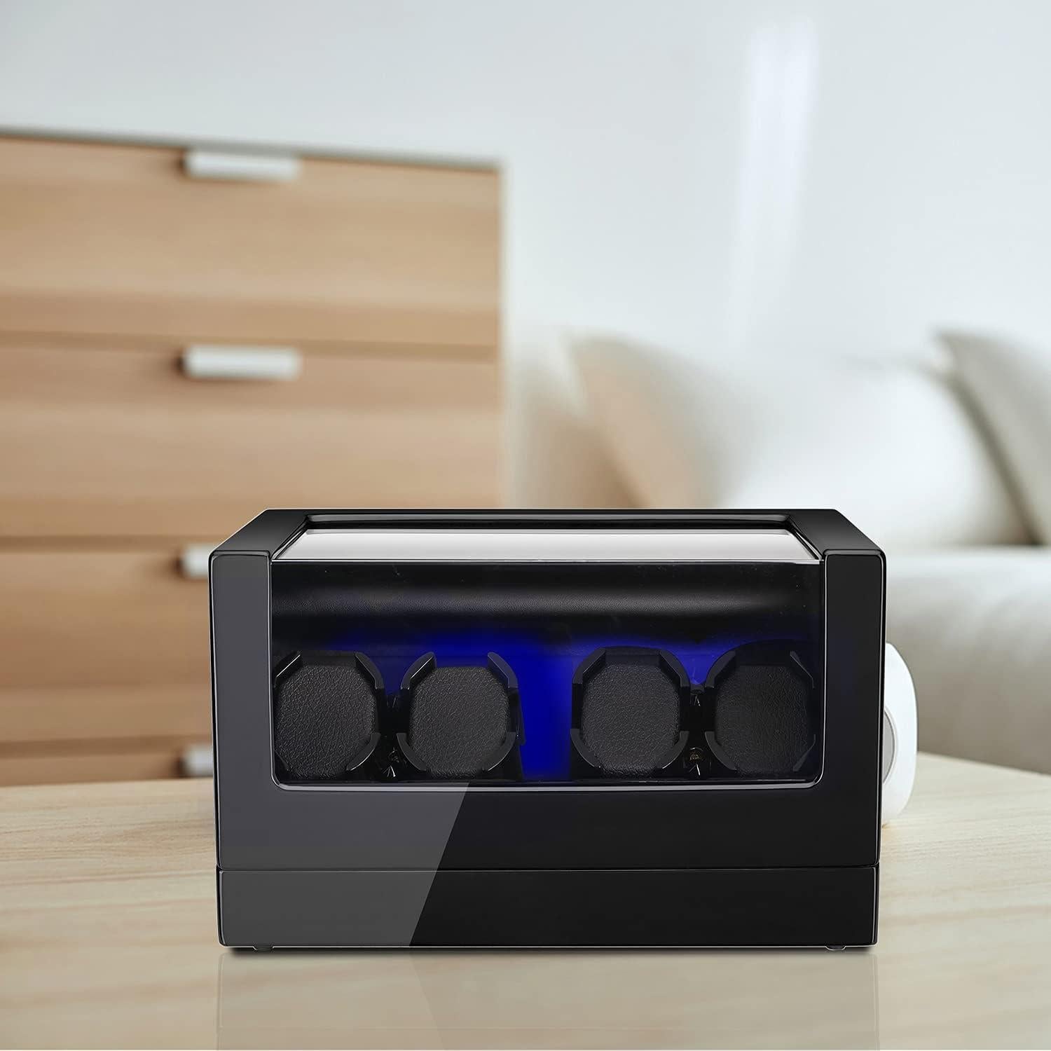 Enrollador de Relojes Automático 4 Unidades con LED Negro