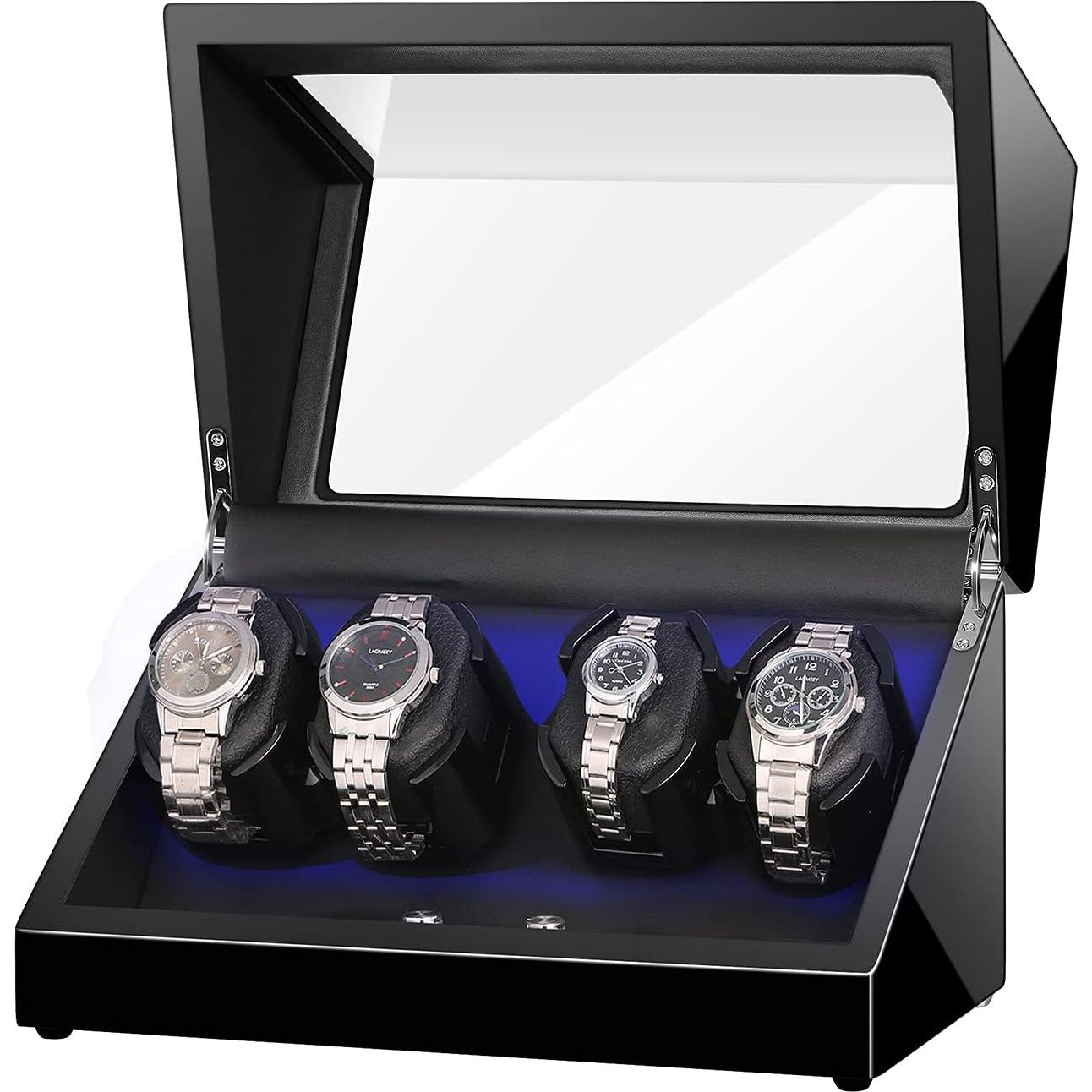 Enrollador de Relojes Automático 4 Unidades con LED Negro