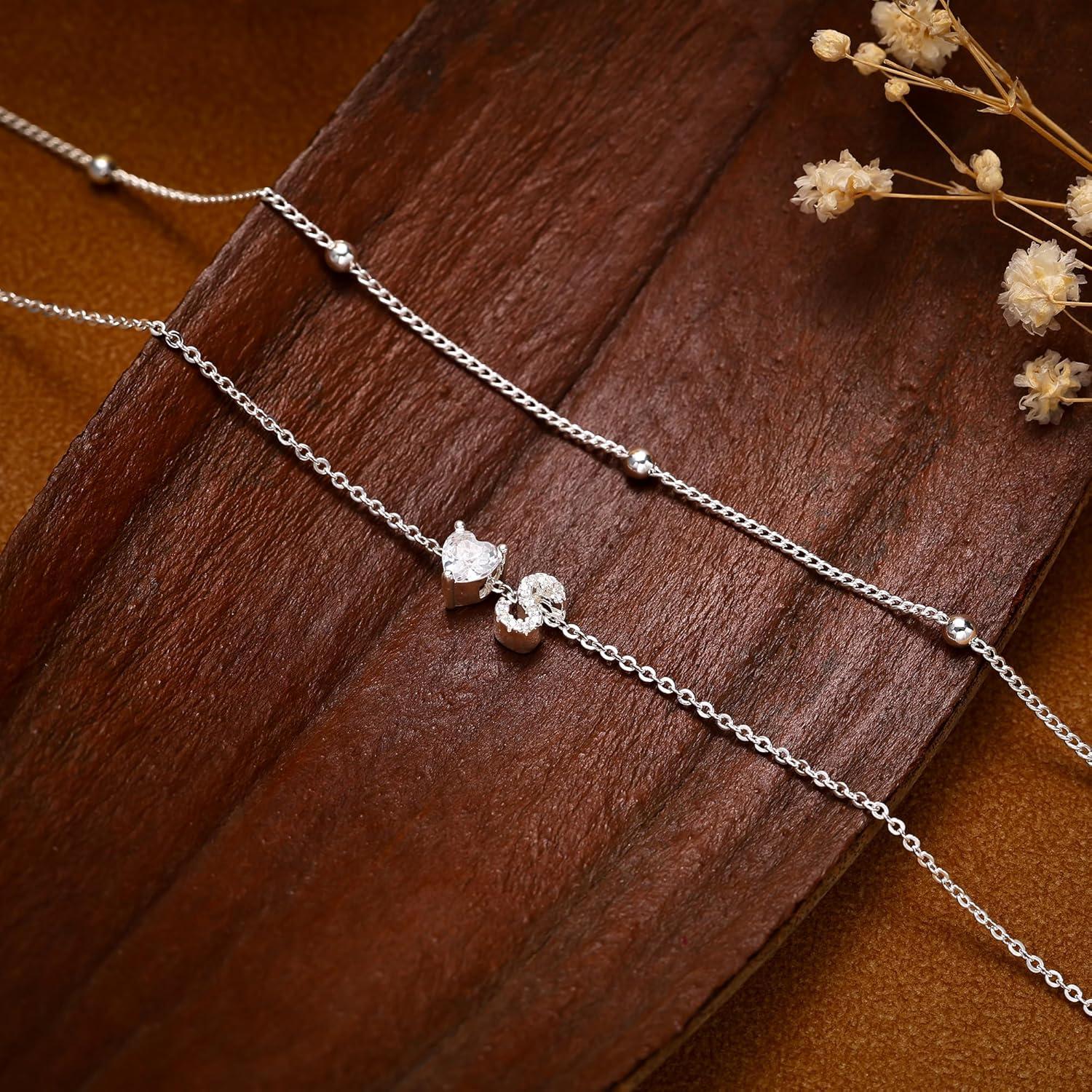 Tobilleras de Iniciales en Corazón de Plata para Mujeres