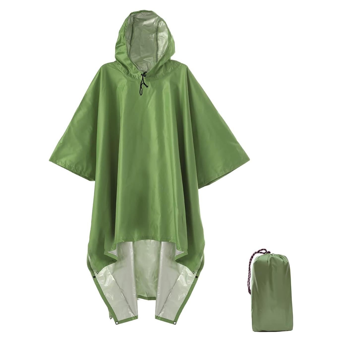 Poncho Impermeable QIANQUHUI Verde Militar Unisex 220x140 cm