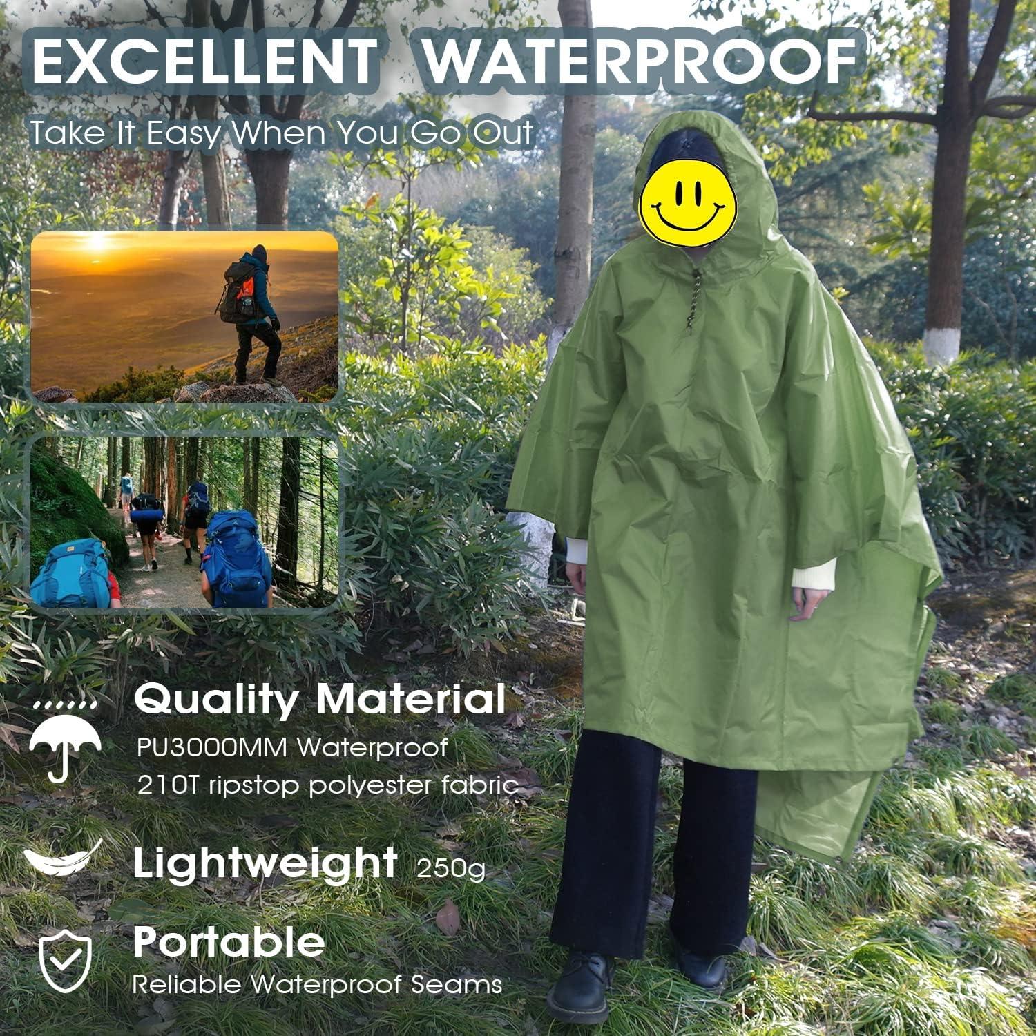 Poncho Impermeable QIANQUHUI Verde Militar Unisex 220x140 cm