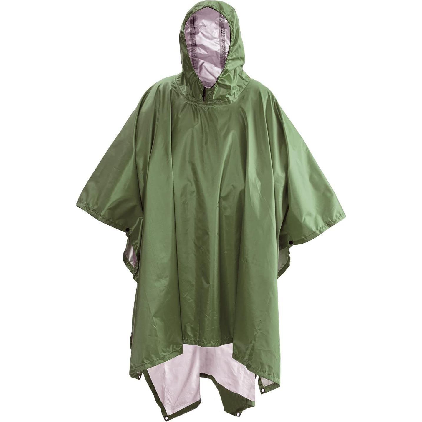Poncho Impermeable QIANQUHUI Verde Militar Unisex 220x140 cm