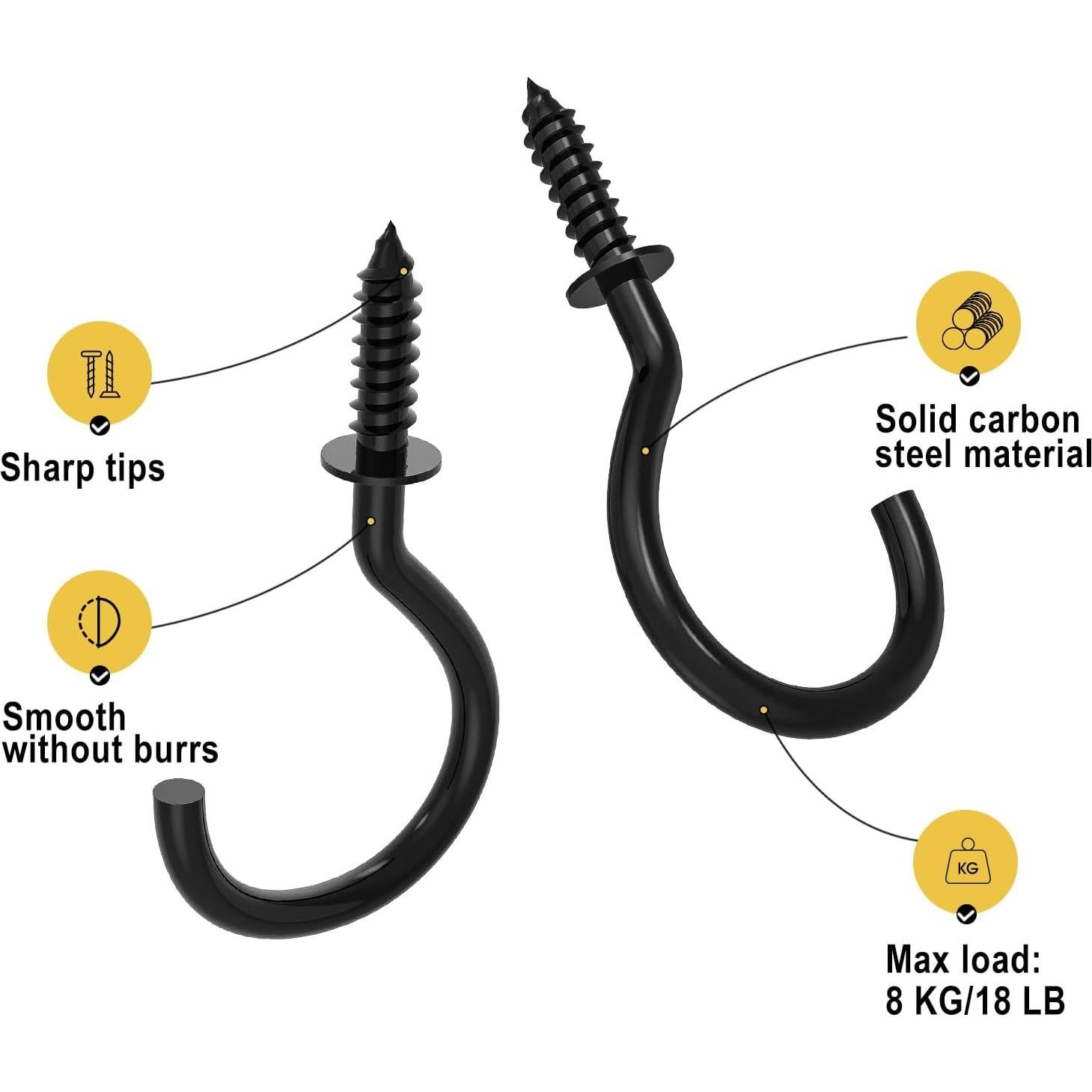 Ganchos de Tornillo RELBRO 3.81 cm Metal Negro 100 Pcs