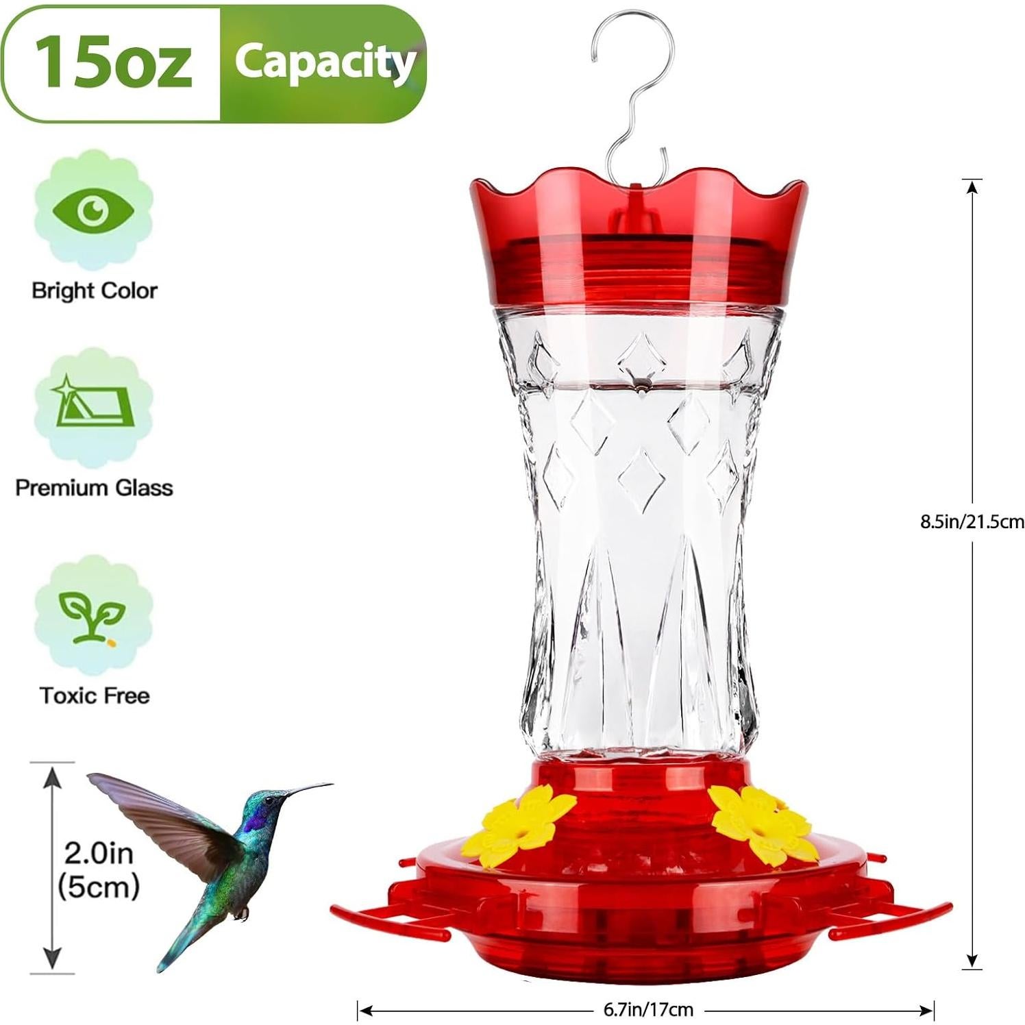 Alimentador de Colibríes BOLITE de Vidrio Rojo 425g con Moat Ant