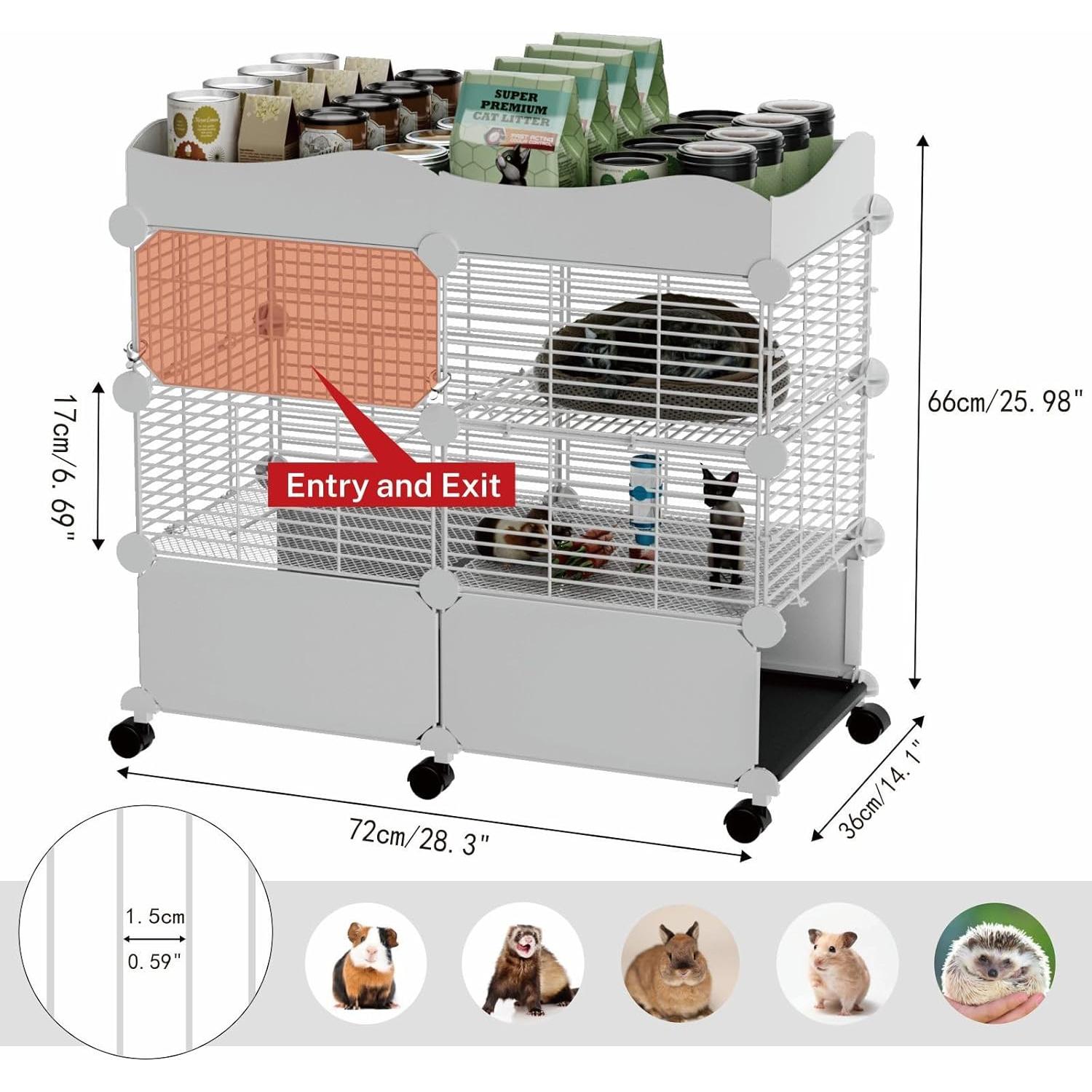 Jaula para Cobayas STILLCOVE 75x39x66 cm con Bandejas Extraíbles