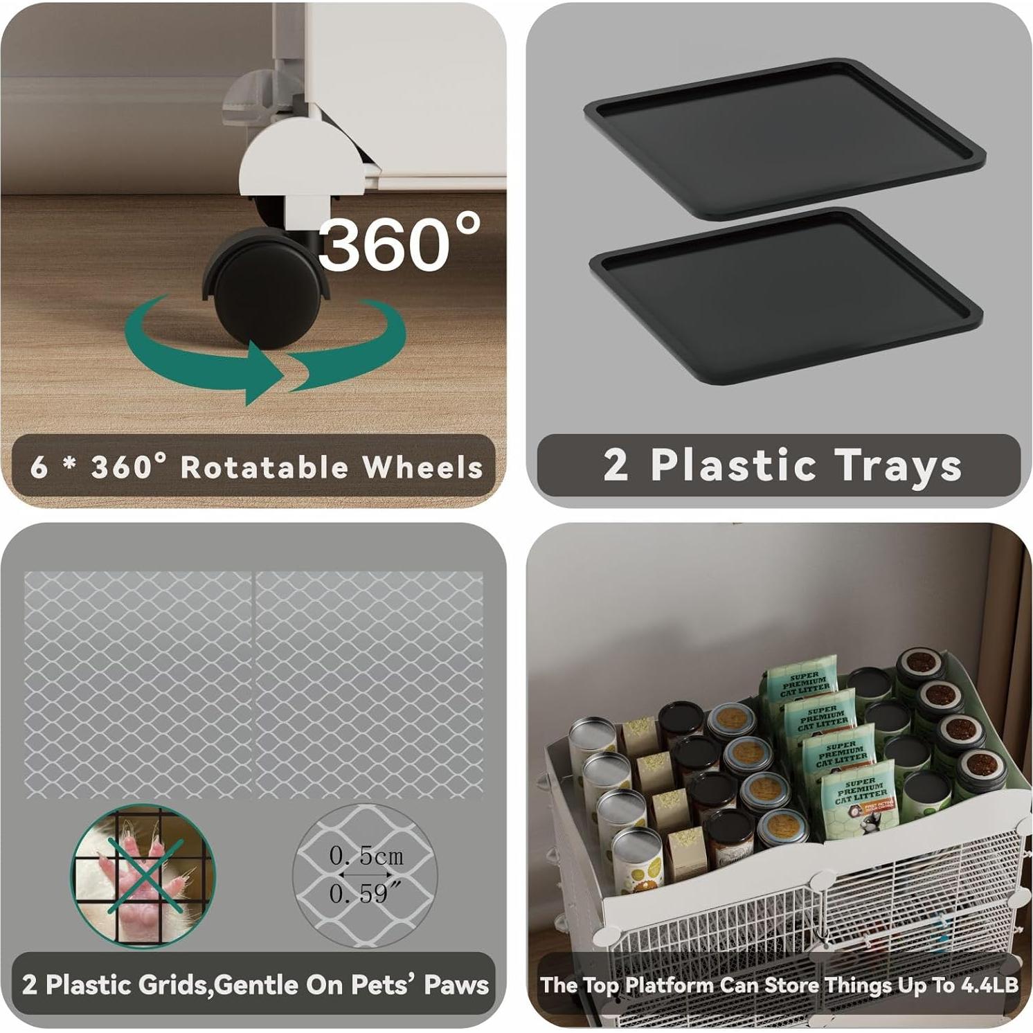 Jaula para Cobayas STILLCOVE 75x39x66 cm con Bandejas Extraíbles