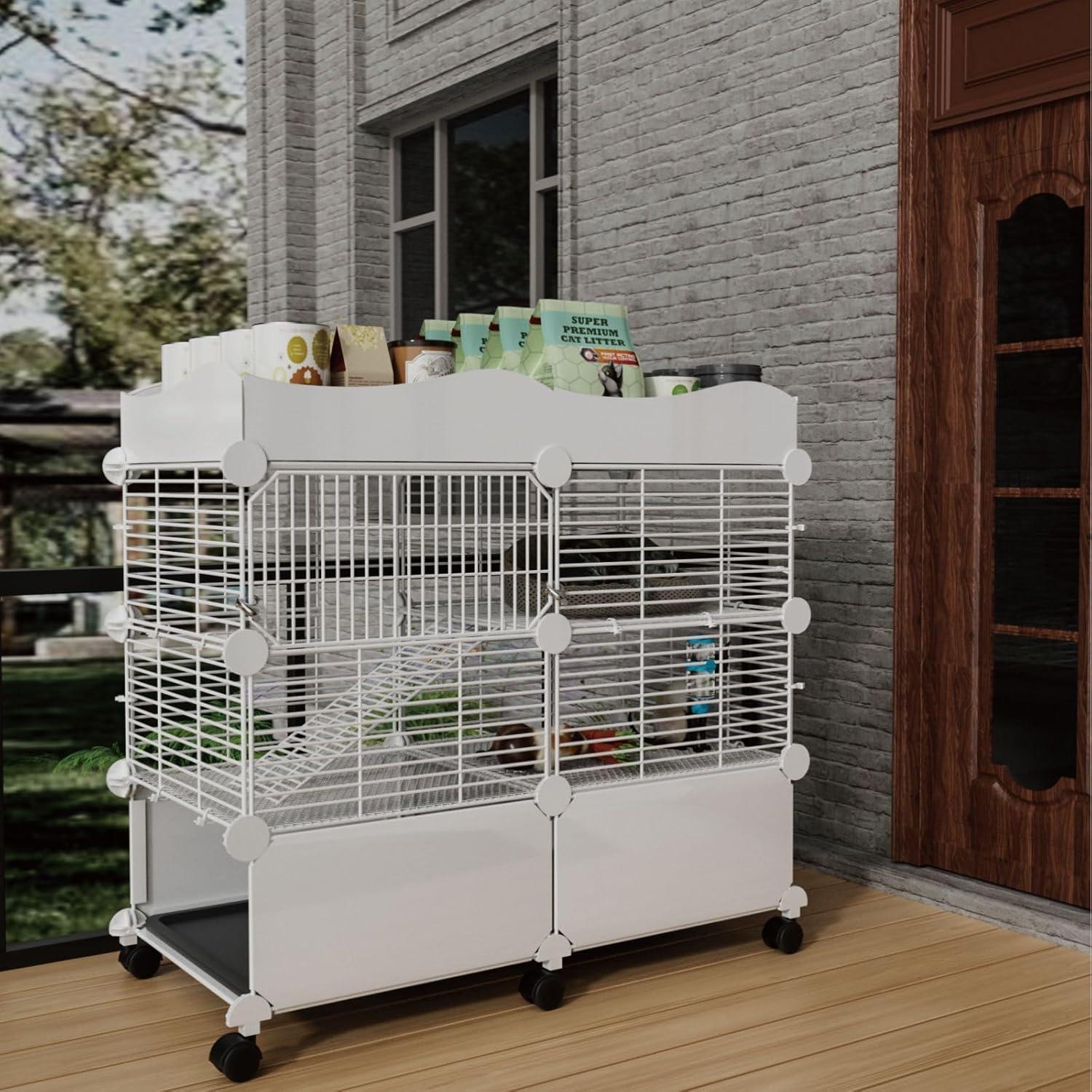 Jaula para Cobayas STILLCOVE 75x39x66 cm con Bandejas Extraíbles