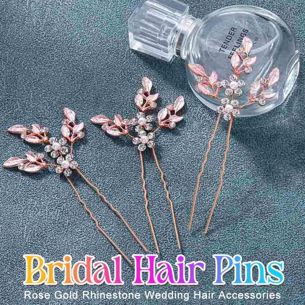 Pinzas para el cabello de novia Heread oro rosa - Paquete de 3