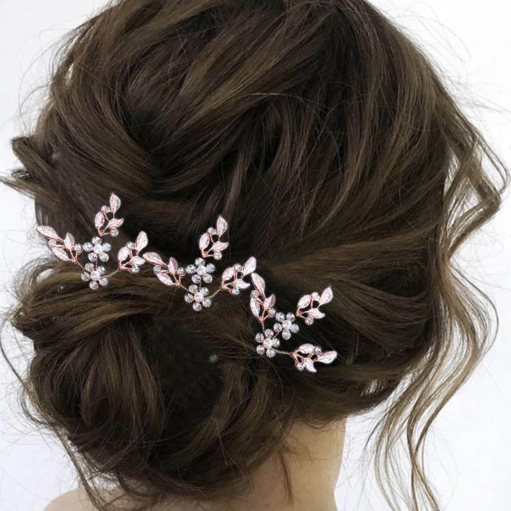 Pinzas para el cabello de novia Heread oro rosa - Paquete de 3