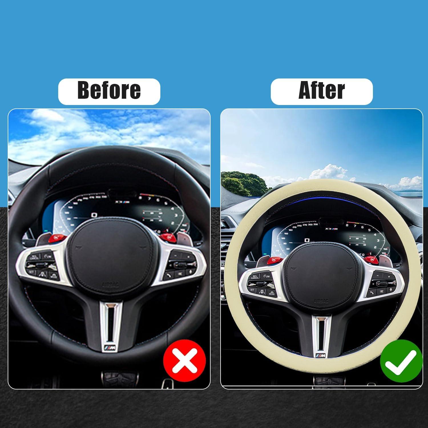 Cubierta de Volante JDDRY Beige Universal Antideslizante 36.83-38.1 cm