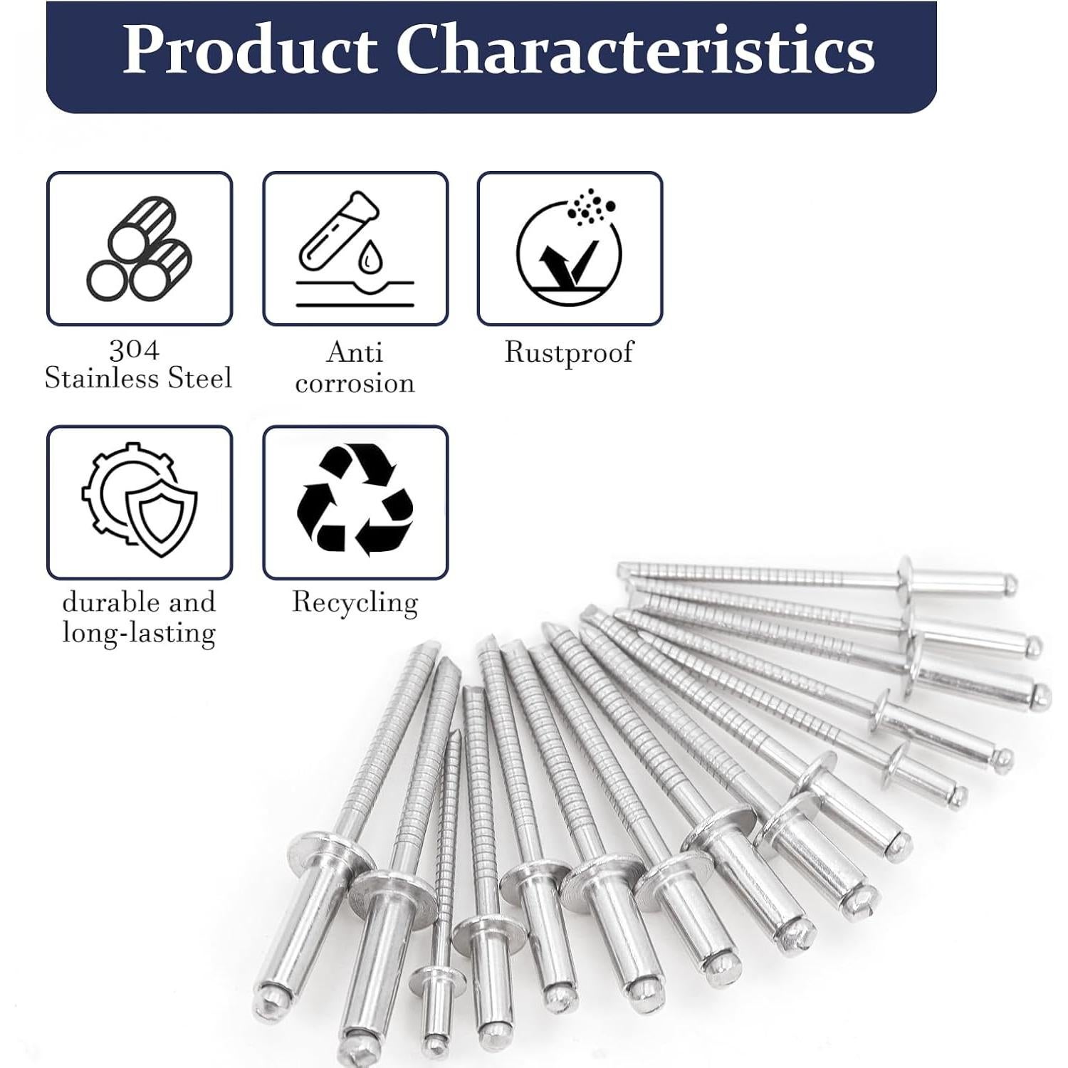 Kit de Remaches de Acero Inoxidable ZQZ 680 Pcs 8 Tamaños