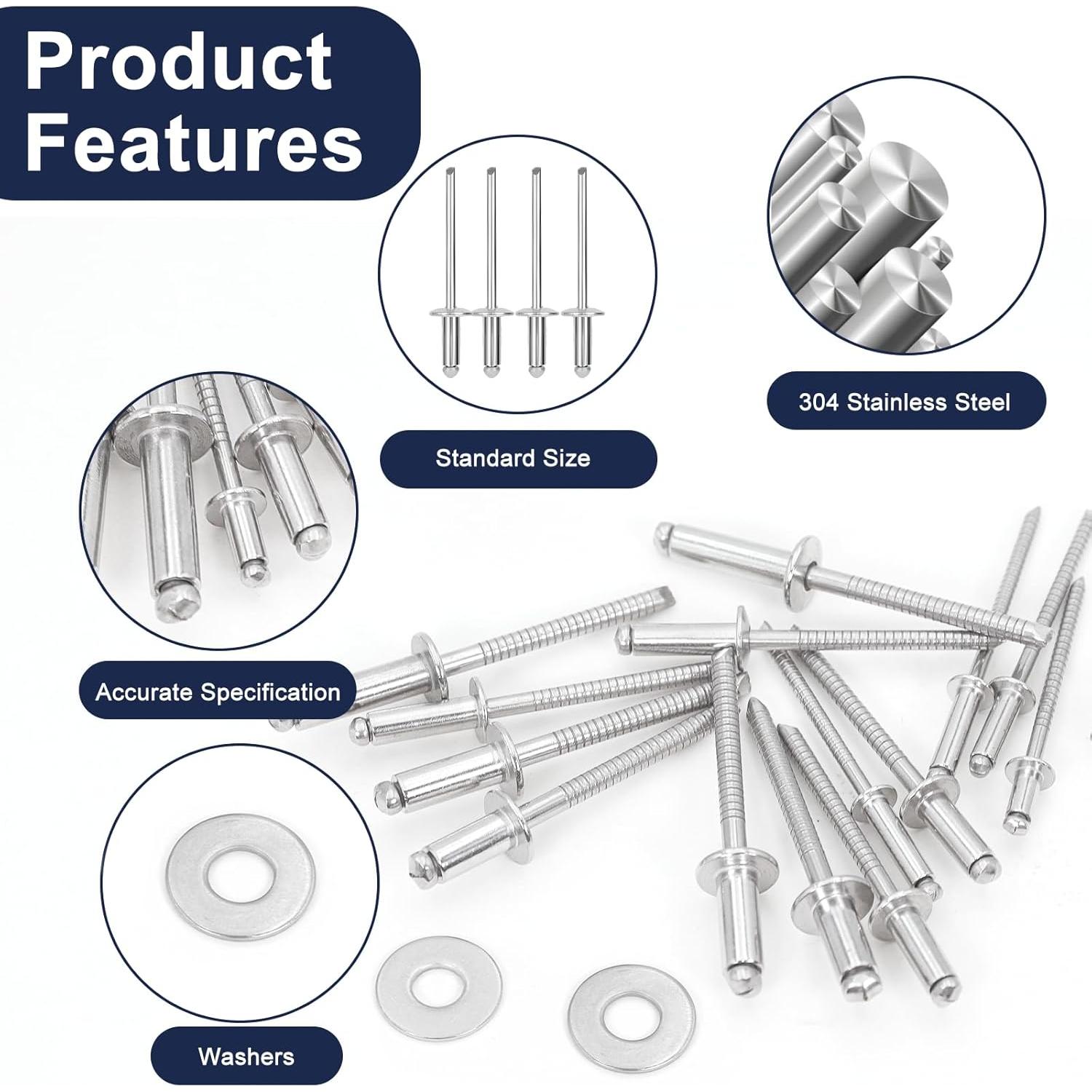 Kit de Remaches de Acero Inoxidable ZQZ 680 Pcs 8 Tamaños