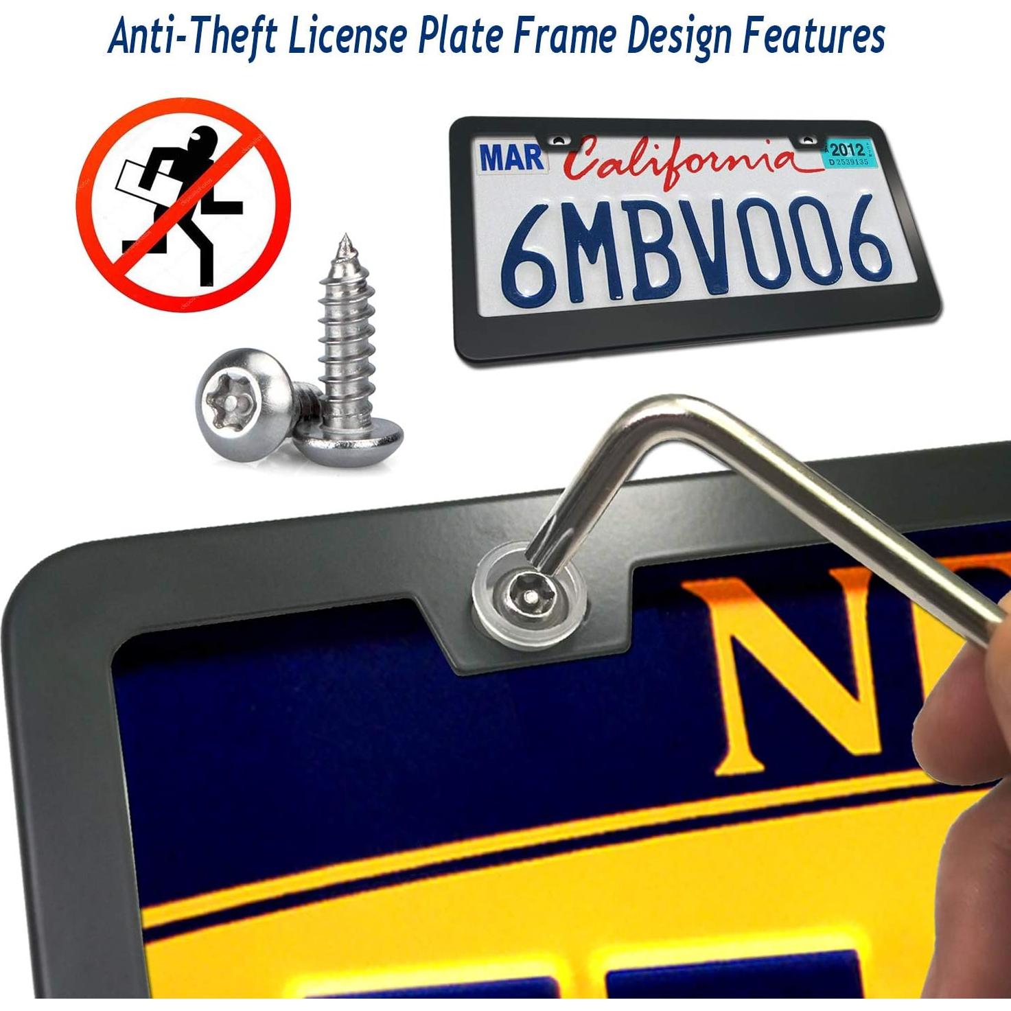 Marco de Placa de Licencia Antirrobo Aootf - Aluminio Negro 2 Piezas