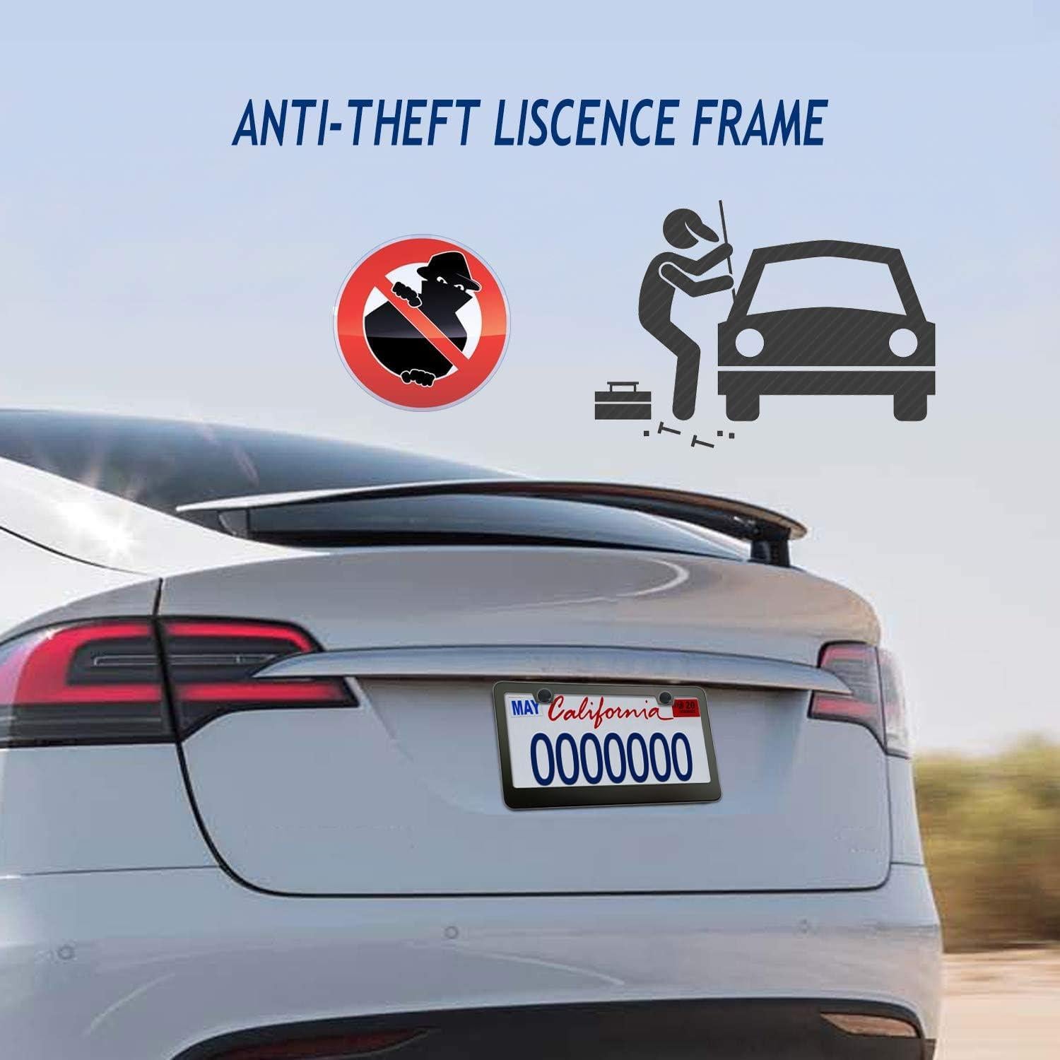 Marco de Placa de Licencia Antirrobo Aootf - Aluminio Negro 2 Piezas