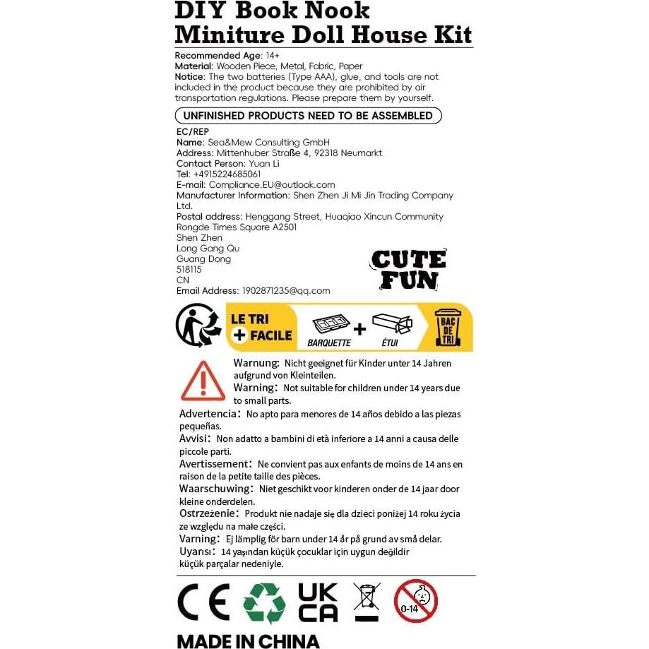 Kit de Rincón de Libros Cutefun Cuerdas de Bach DIY con Luz LED