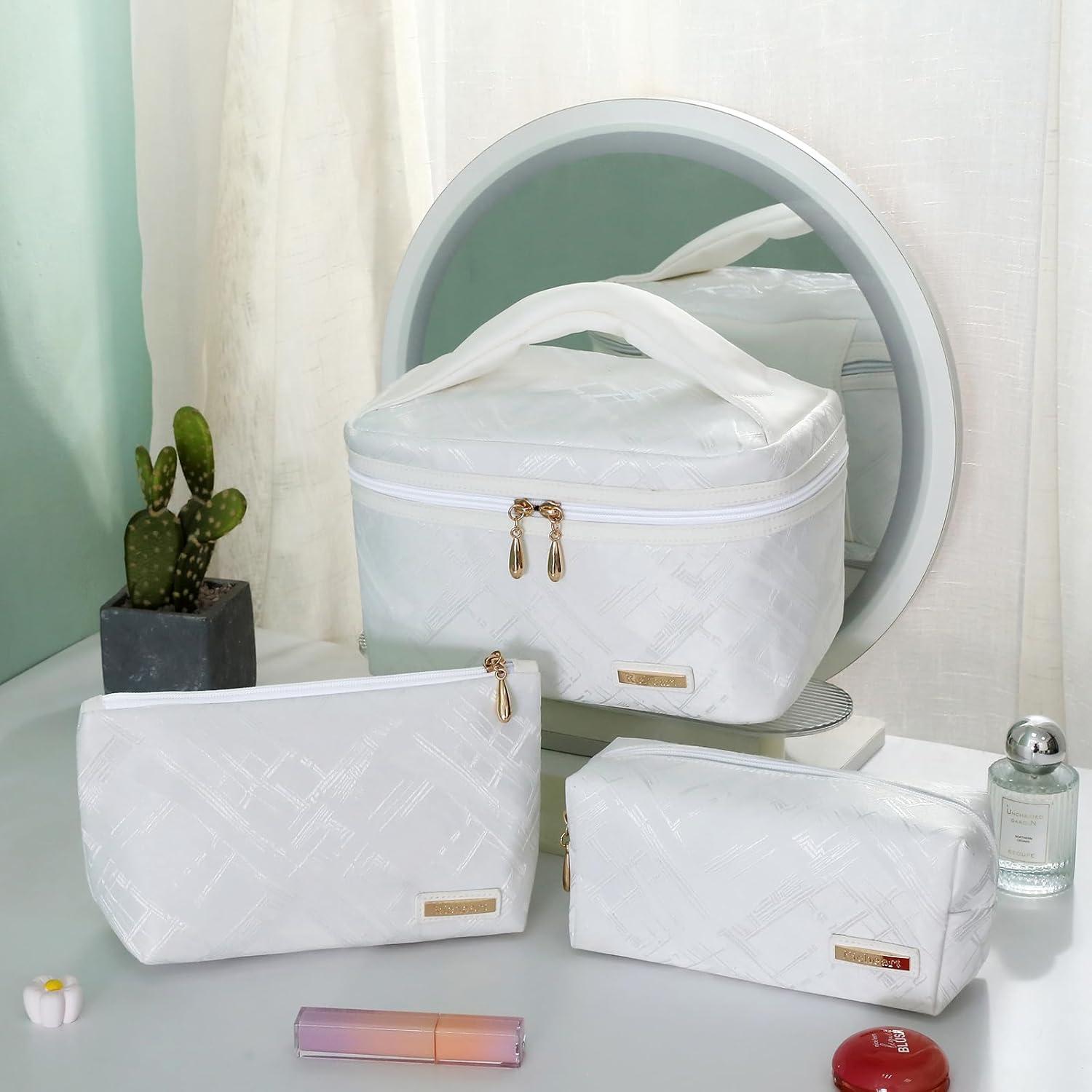 Conjunto de Bolsa de Maquillaje Richeart 3Pcs Grande Blanco