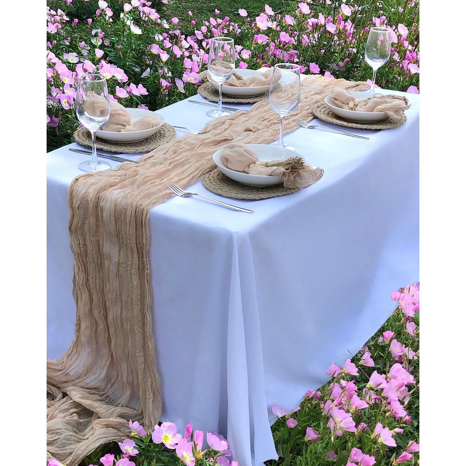 Camino de Mesa de Gasa Beige 3 m + 6 Servilletas + Anillos