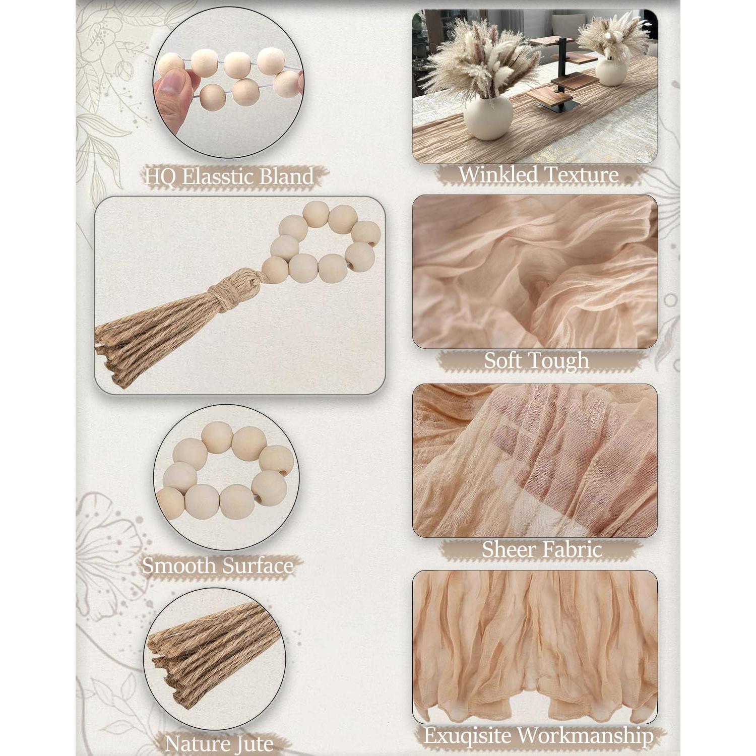 Camino de Mesa de Gasa Beige 3 m + 6 Servilletas + Anillos