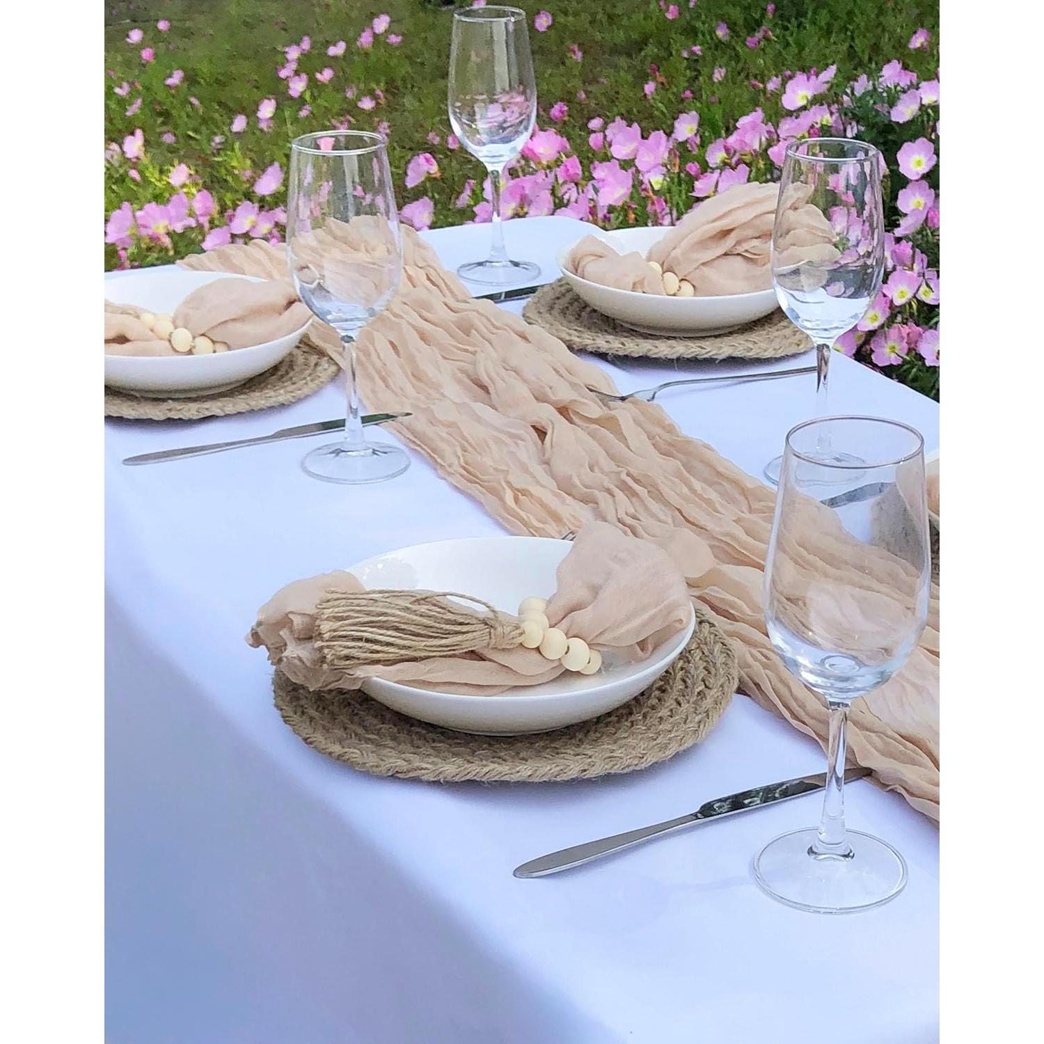 Camino de Mesa de Gasa Beige 3 m + 6 Servilletas + Anillos