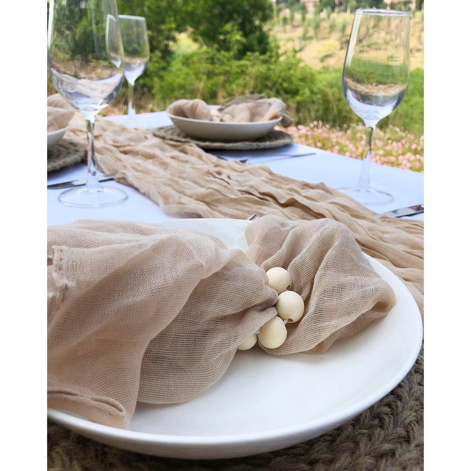 Camino de Mesa de Gasa Beige 3 m + 6 Servilletas + Anillos