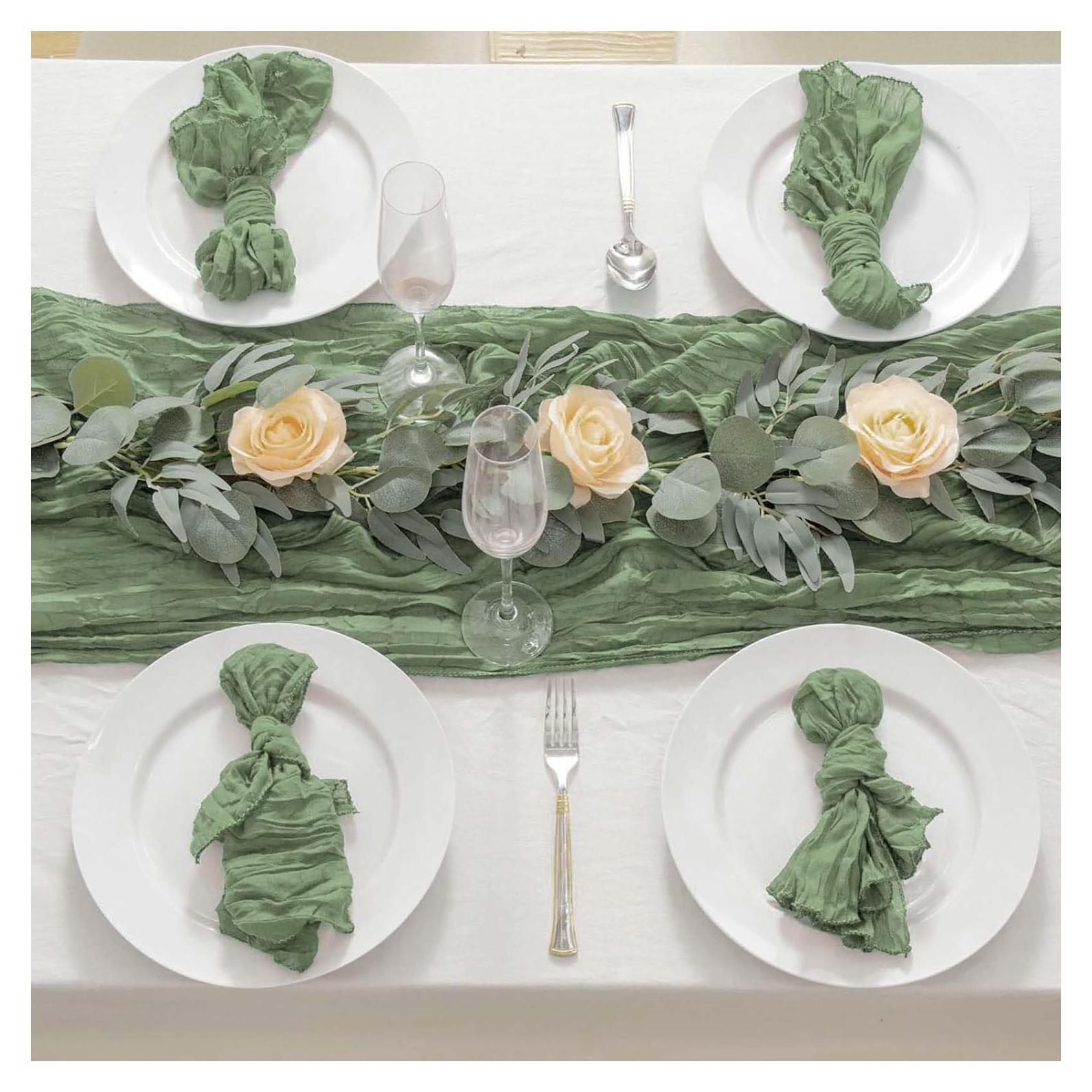 Caminito de Mesa de Gasa Verde Salvia 3.58m + 10 Servilletas