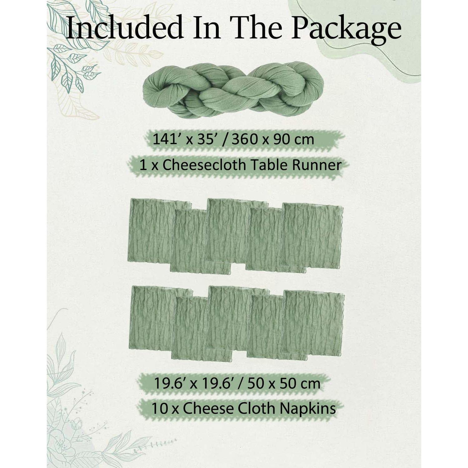 Caminito de Mesa de Gasa Verde Salvia 3.58m + 10 Servilletas