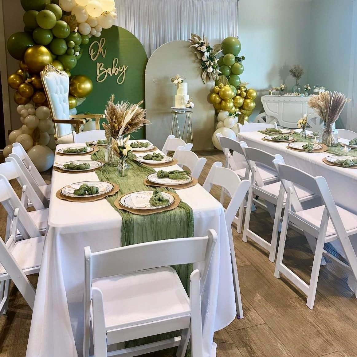 Caminito de Mesa de Gasa Verde Salvia 3.58m + 10 Servilletas