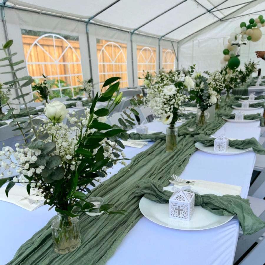 Caminito de Mesa de Gasa Verde Salvia 3.58m + 10 Servilletas