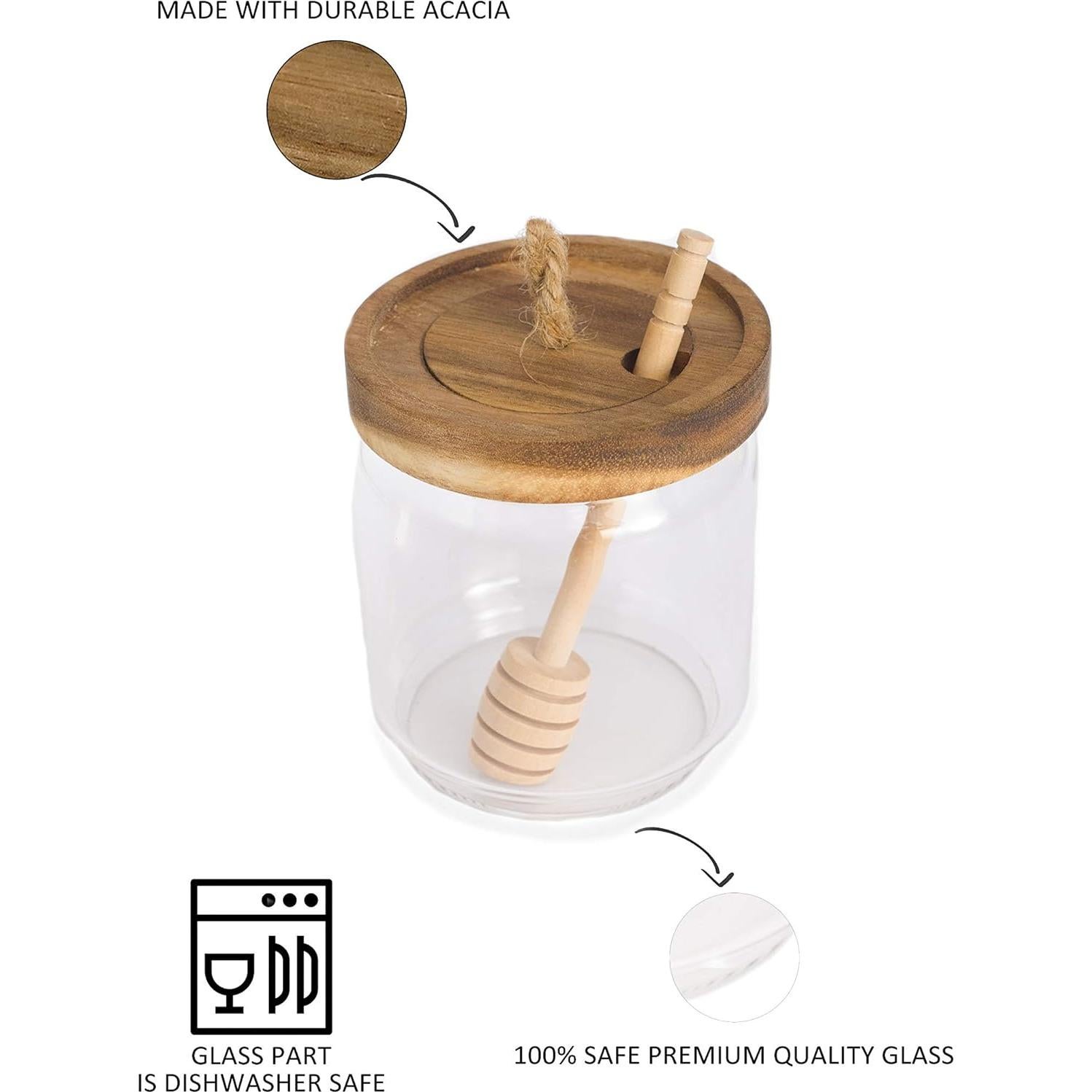 Tarro de Miel de Vidrio Dstuff 396 Gr con Tapa de Acacia y Cucharilla