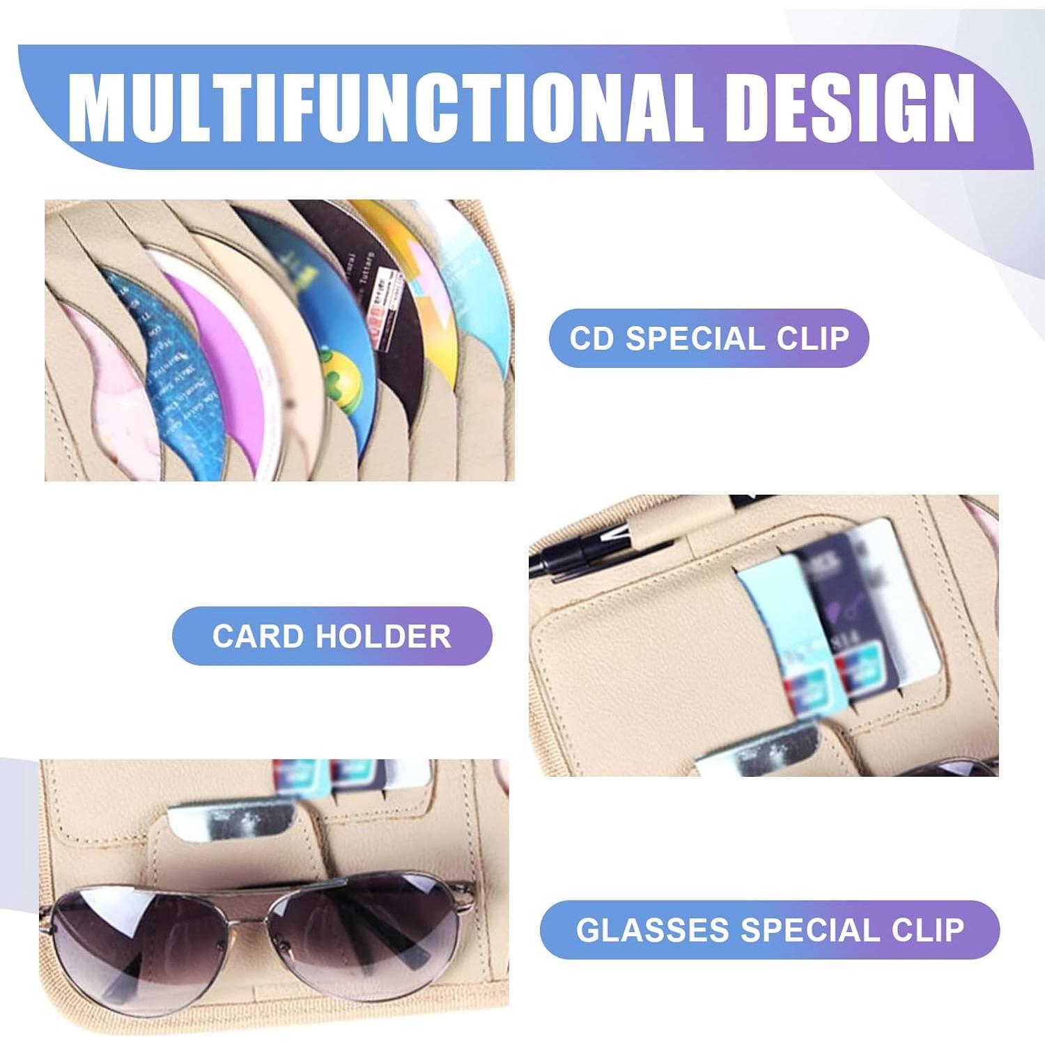 Organizador de Visera de Coche Yumfugu Beige para CD y Gafas