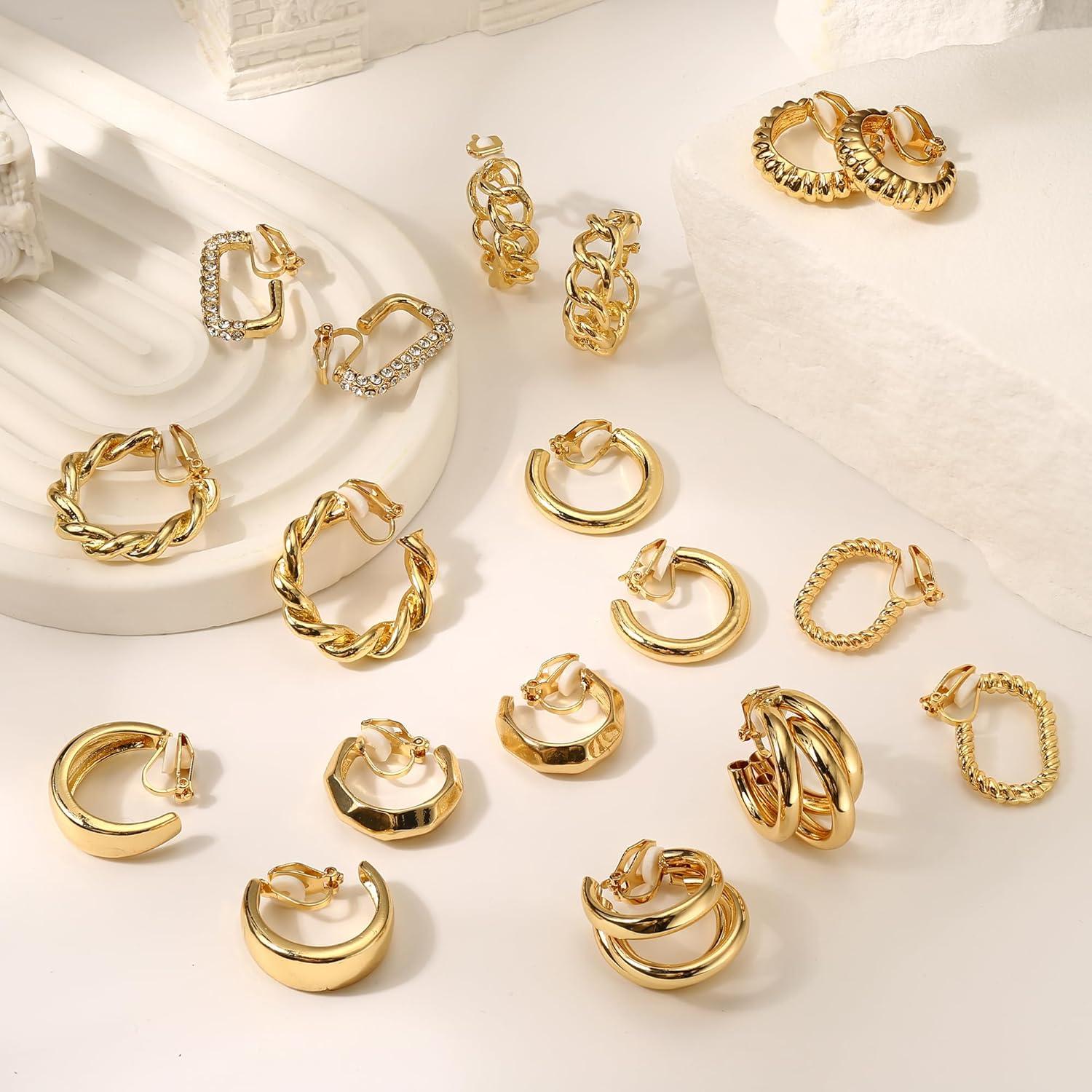 Pendientes de Clip THUNARAZ Oro 14K para Mujeres - 9 Pares