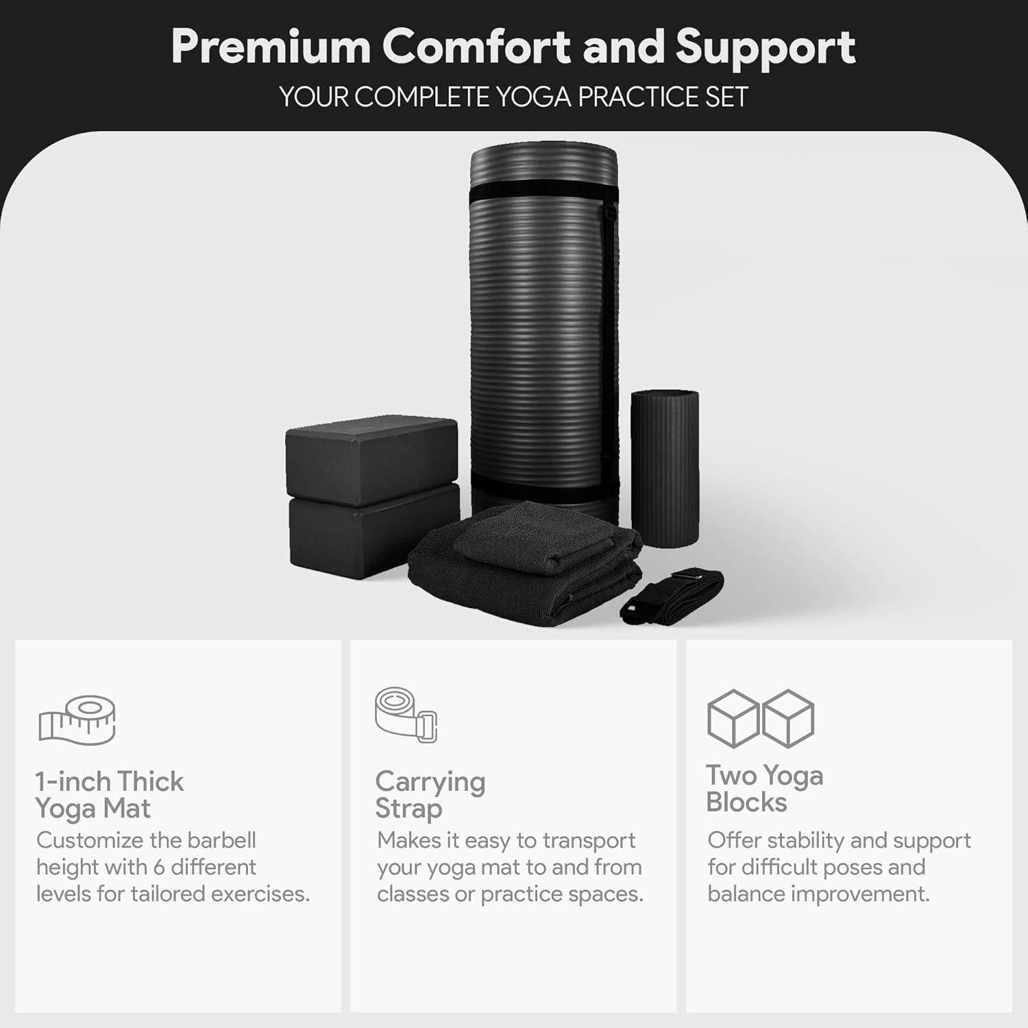 Set de Yoga BalanceFrom 7 Piezas con Esterilla 2.54 cm Negro