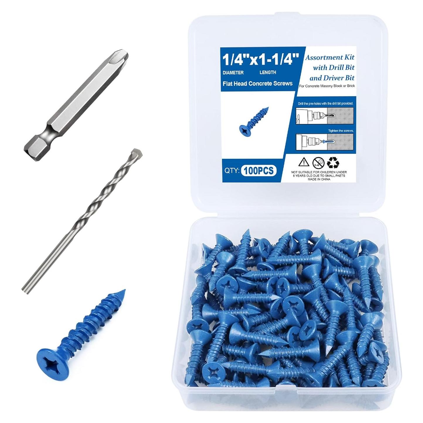 Kit de Tornillos de Concreto 100PCS NANAKLAUS 1/4"x3.2cm