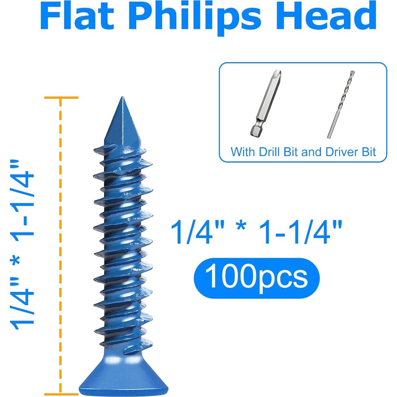 Kit de Tornillos de Concreto 100PCS NANAKLAUS 1/4"x3.2cm