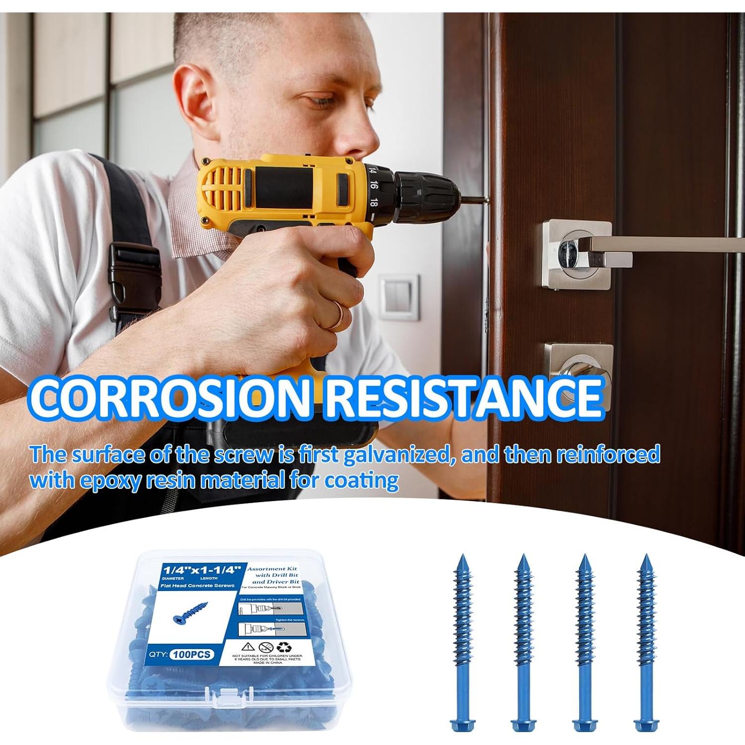 Kit de Tornillos de Concreto 100PCS NANAKLAUS 1/4"x3.2cm