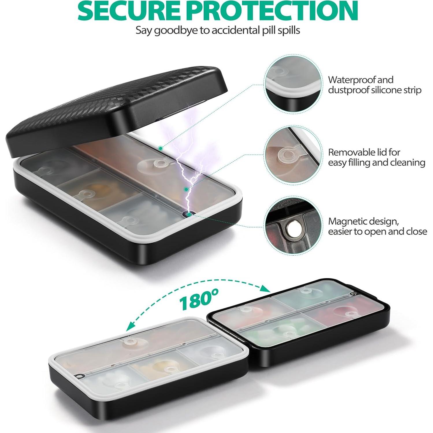 Organizador de Pastillas de Viaje OUVBTX 8 Compartimentos Negro