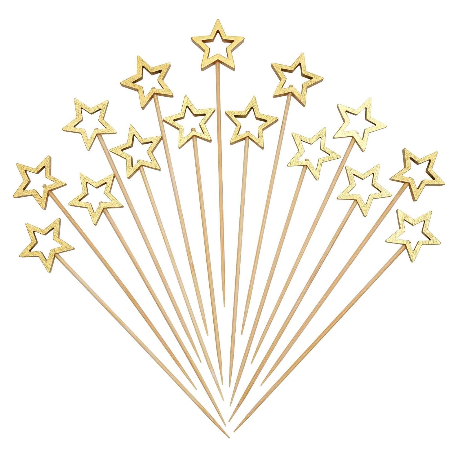 Palillos de Cóctel de Bambú Minisland 14 cm Estrella Dorada 50 Unidades