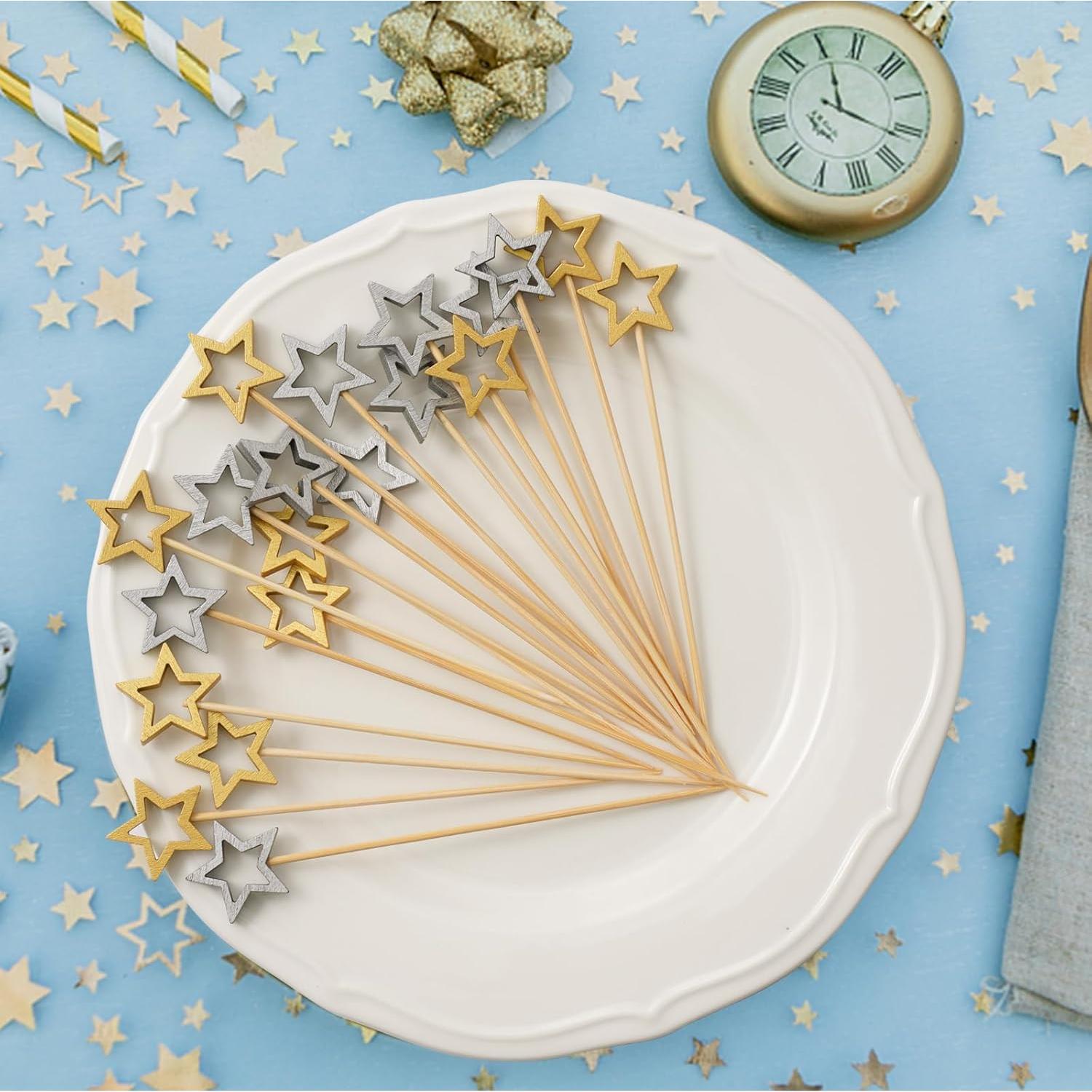 Palillos de Cóctel de Bambú Minisland 14 cm Estrella Dorada 50 Unidades