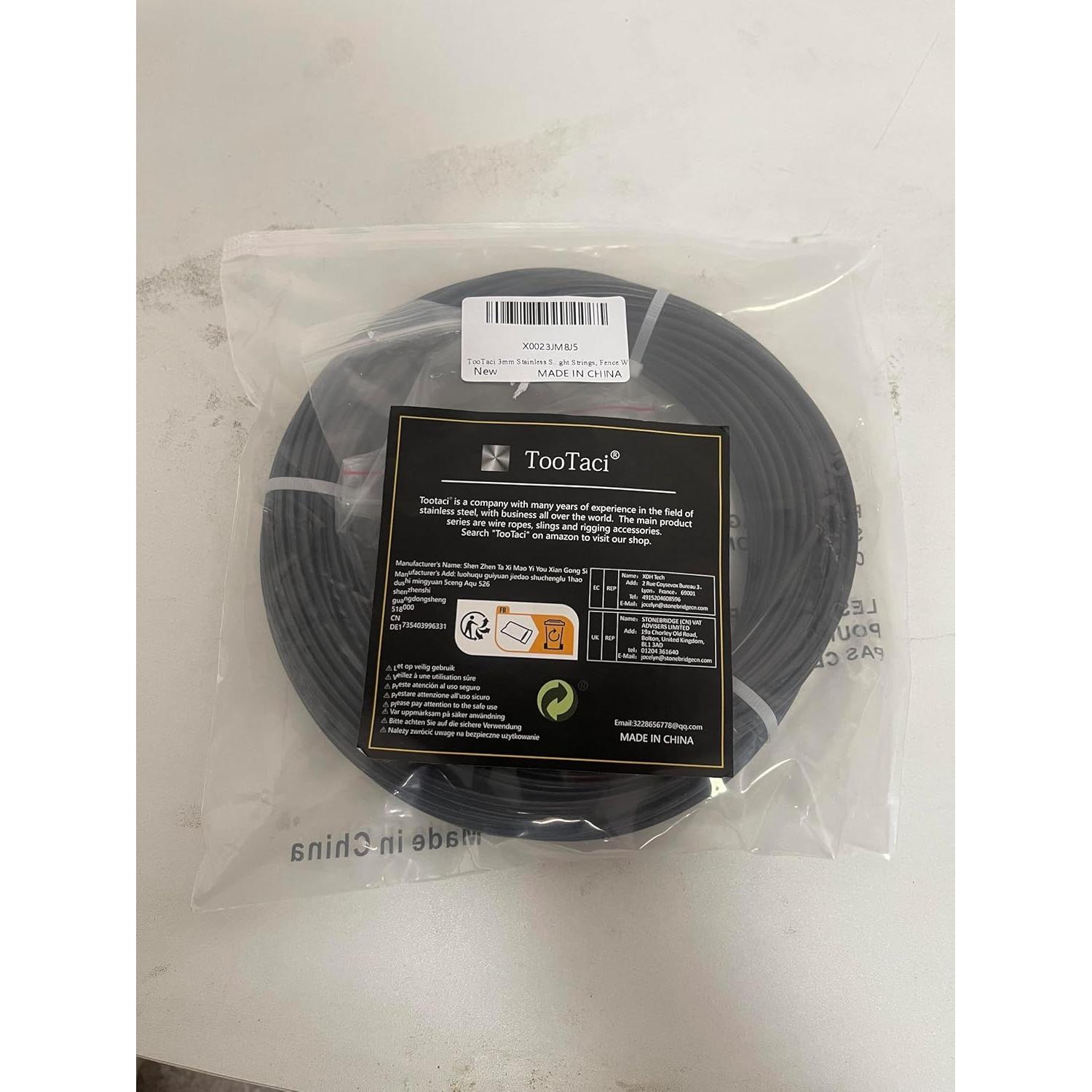 Kit de Cable de Acero Inoxidable 1/8 TooTaci 30.48m Vinilo Negro