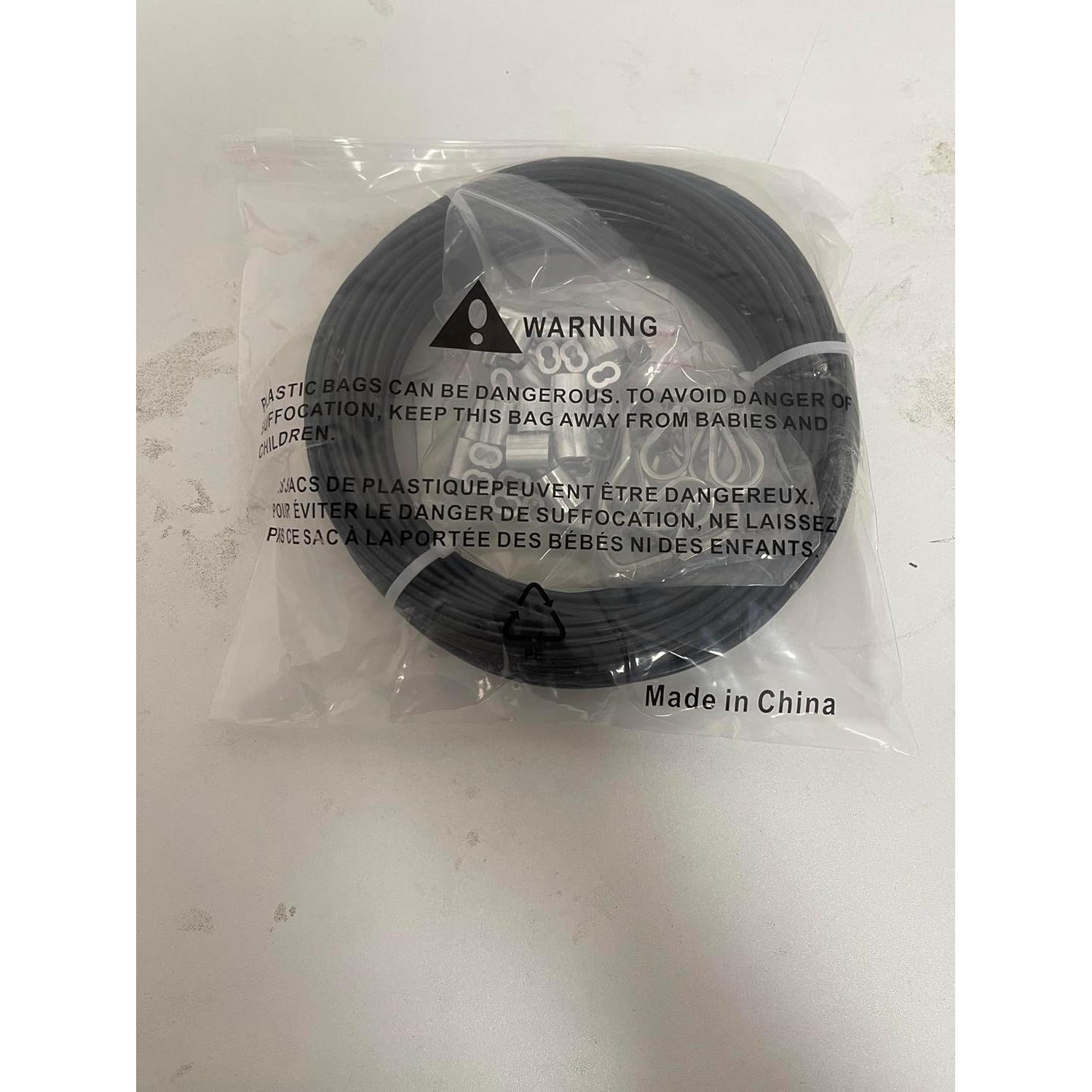 Kit de Cable de Acero Inoxidable 1/8 TooTaci 30.48m Vinilo Negro