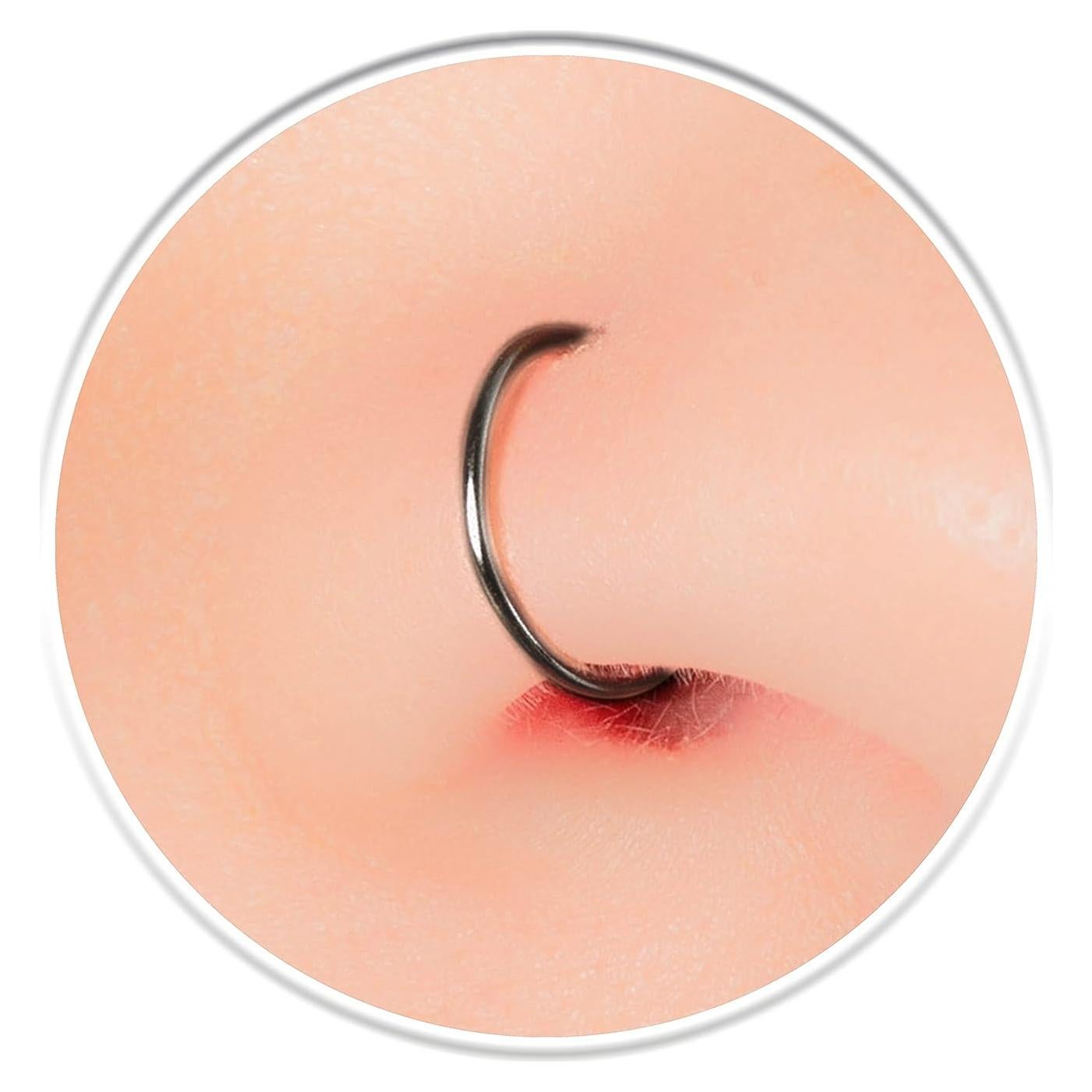 Anillo de Nariz Falso Negro Clip On Plata 925 Joyería Hecha a Mano