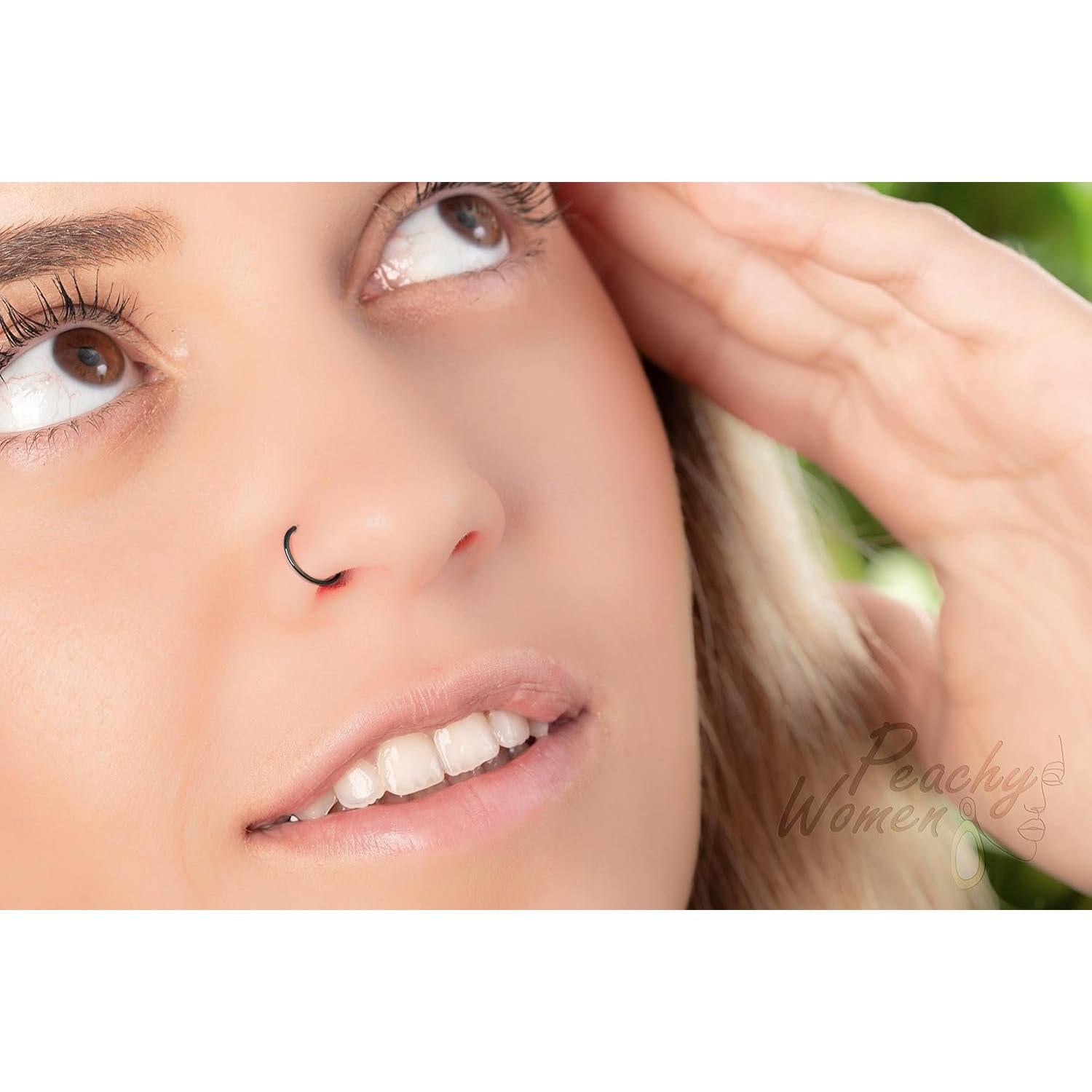 Anillo de Nariz Falso Negro Clip On Plata 925 Joyería Hecha a Mano