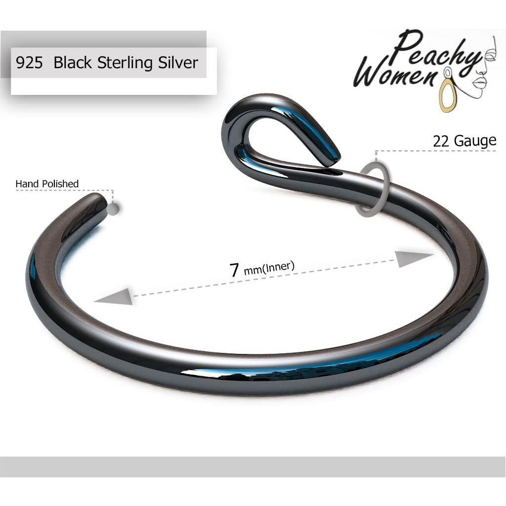 Anillo de Nariz Falso Negro Clip On Plata 925 Joyería Hecha a Mano