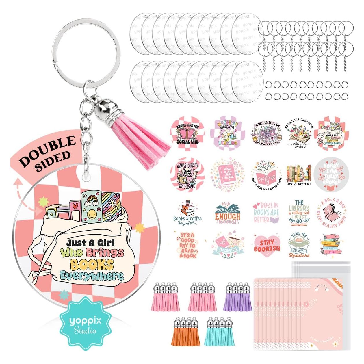 Juego de 140 Llaveros Acrílicos en Blanco YOPPIX con Pegatinas UV